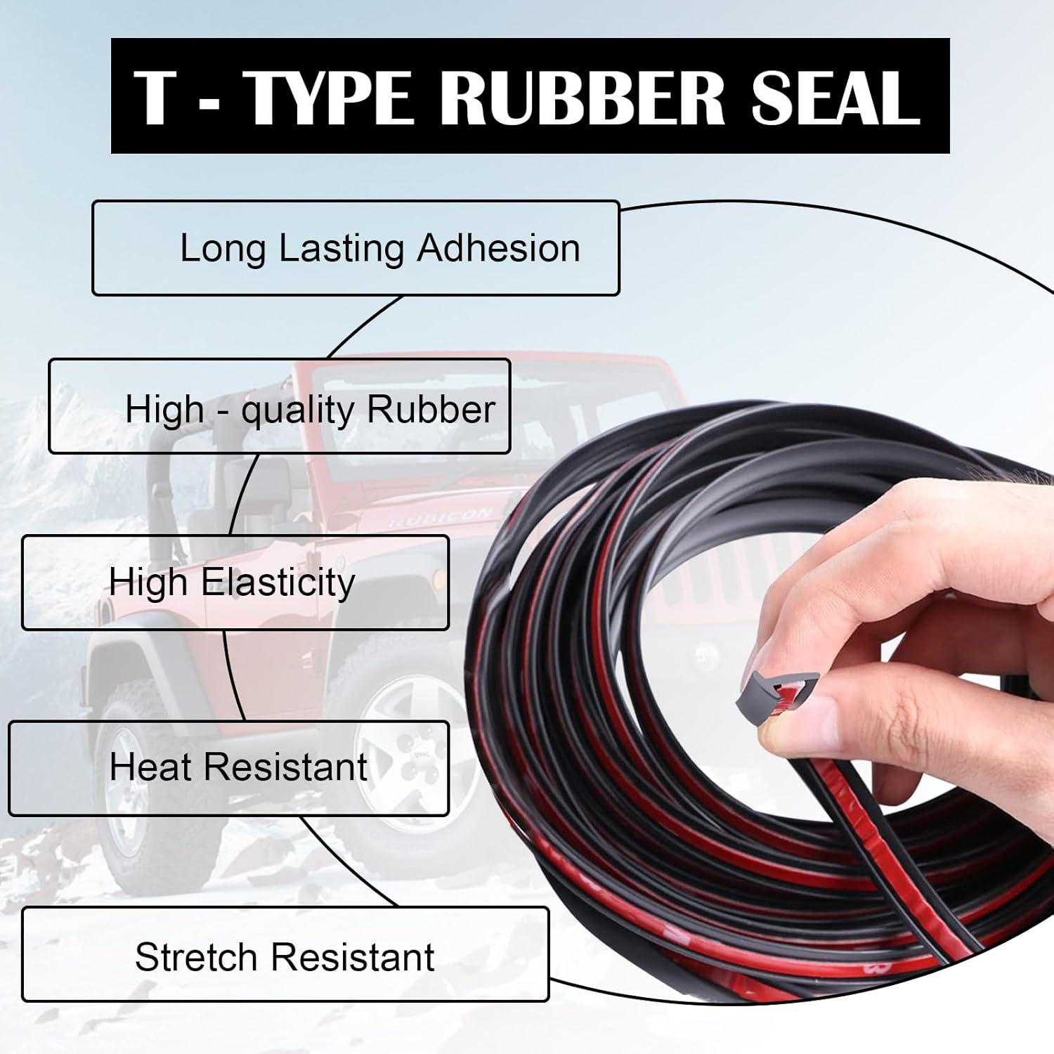 Hawyet 1 PC 16.4 Ft/5 M Auto T Shape Leak Sound Proofing Sealing Strip, Automotive Universal Body Gap Filling Sealing Strip, T-Type Ethylene Propylene Rubber Edge Protector Trim (Black #8 X 10Mm) image number 1