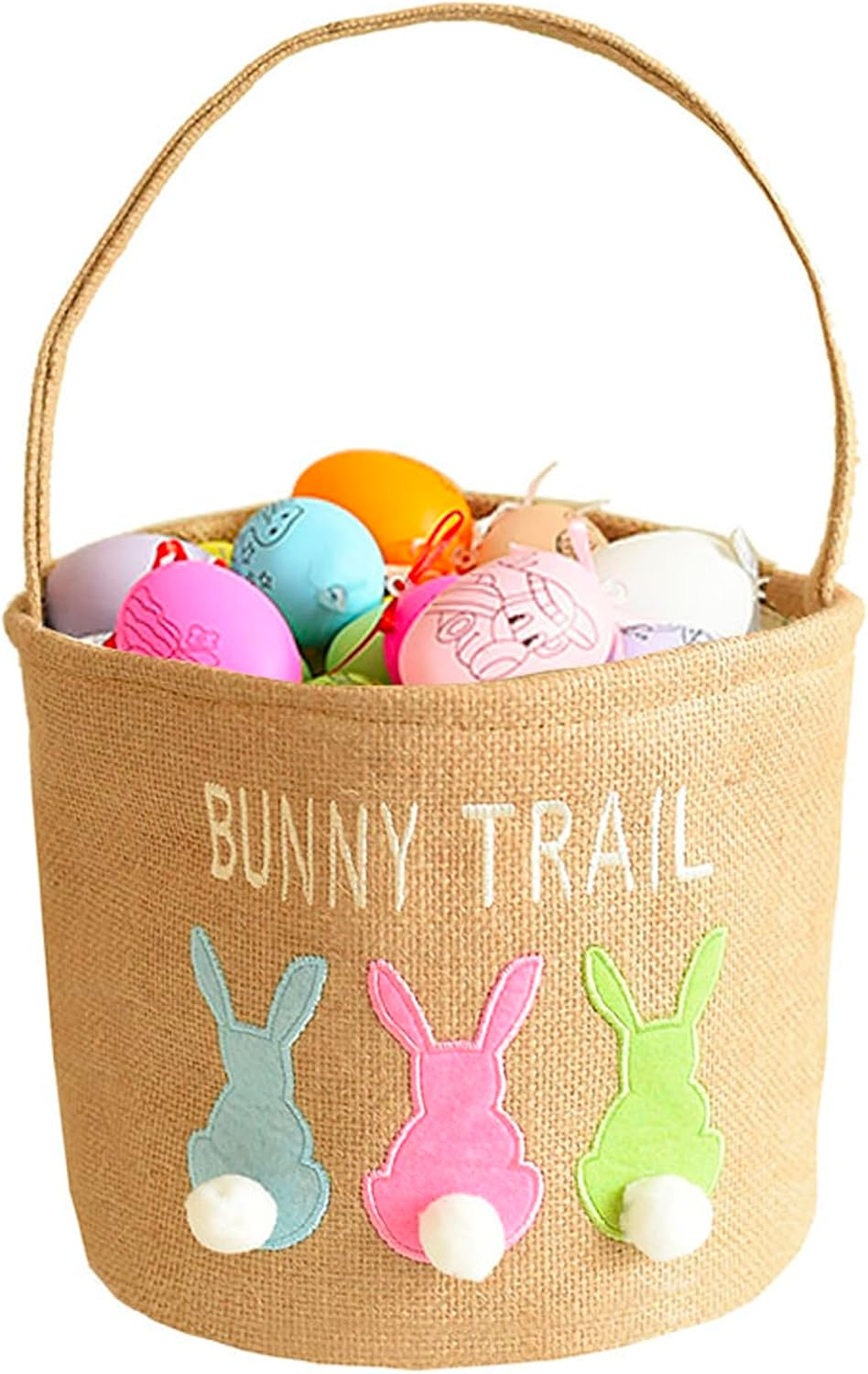 Inough Easter Basket Egg Buckets Jute for Kids Rabbit Baskets with Cute Ears, Easter Baskets Stuffers for Babies Bunny Trail Bags Easter Totes for Party image number 2