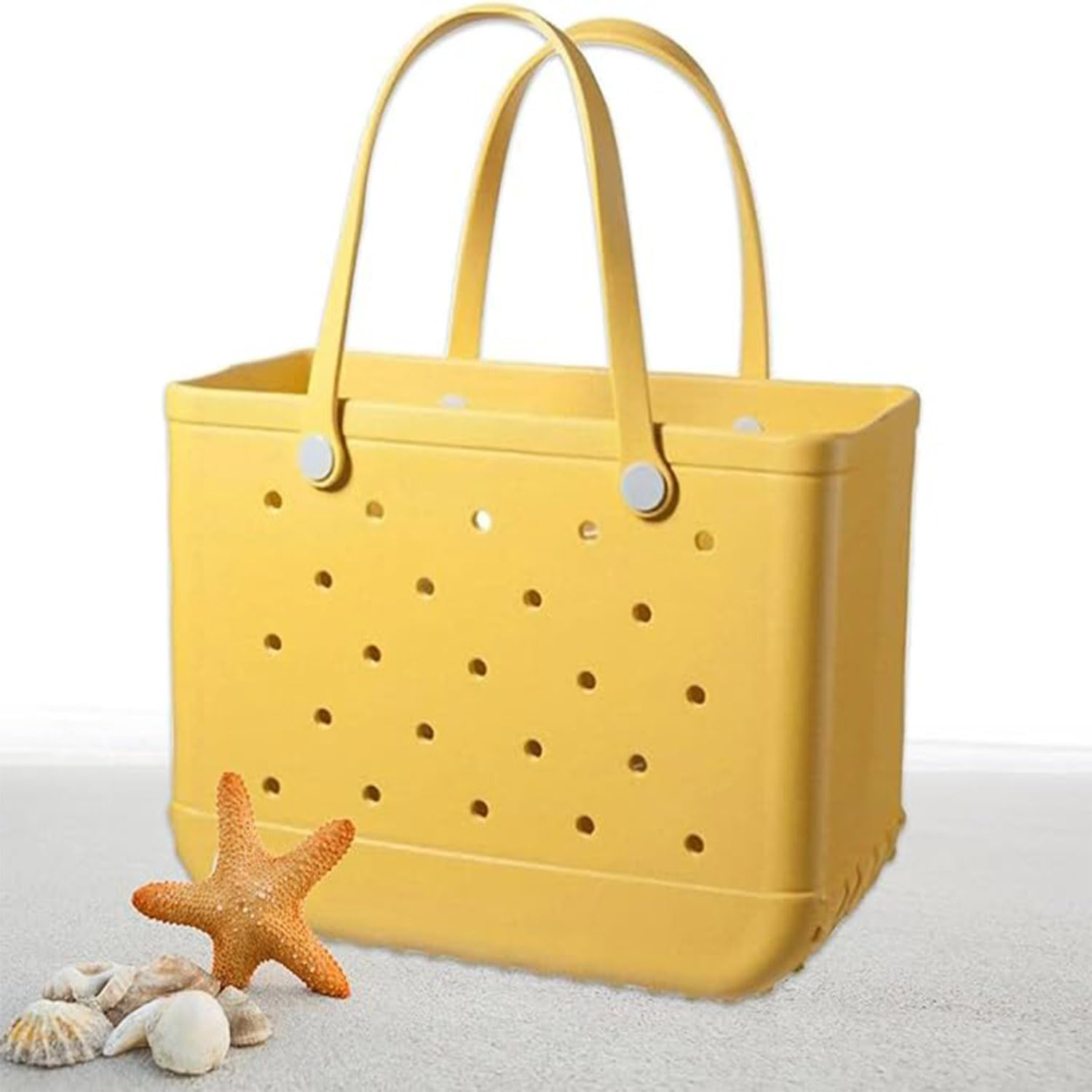 Women Outdoor Rubber Tote Bag,Sports Washable Rubber Tote Bag with Holes | Women'S Portable Travel for Beach Sports Swimming Pool - Orange image number 4