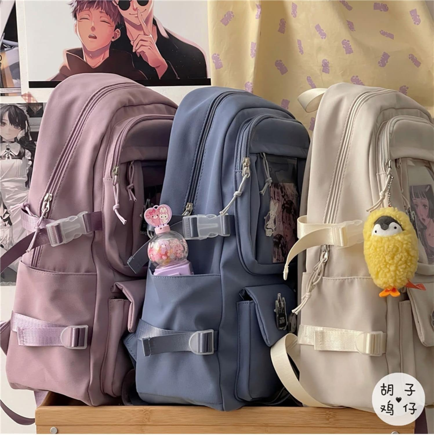 AONUOWE Kawaii Goth Backpack with Plushies Anime Ita Bag Japanese Backpack Lolita Accessories Kawaii Supplies - Black image number 3