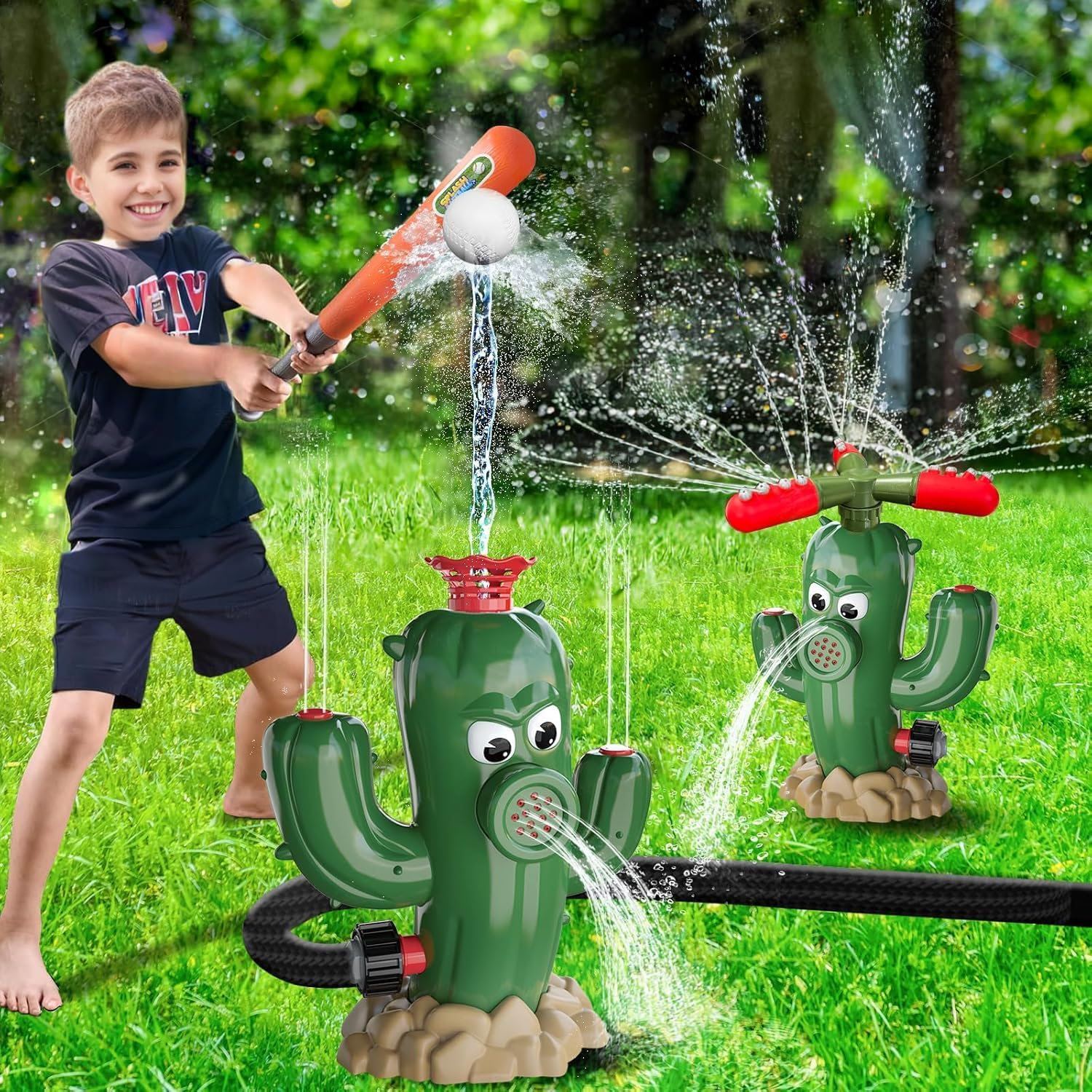2 in 1 Water Baseball Cactus Toy, Outdoor Water Toys for Kids Ages 3 4 5 6 7 8, Summer Outdoor Backyard Lawn Games, Practice Baseballs, Attaches to Garden Hose, Boys Girls Gift image number 5