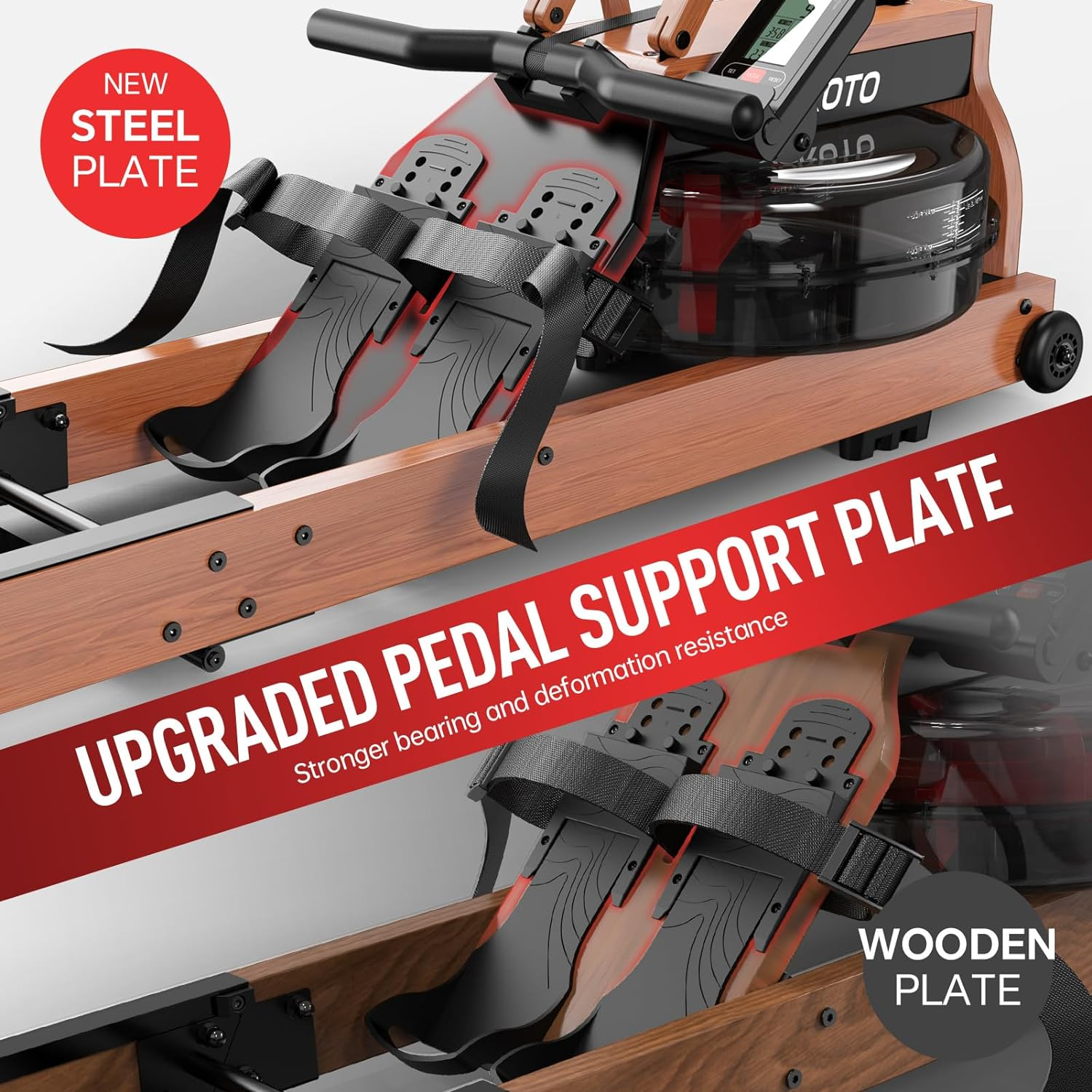 JOROTO MR280 Water Rowing Machine for Home Use, Oak Wood Foldable Rower Machine 330Lbs Weight Capacity with Bluetooth Monitor,Phone Holder |Adjustable Tablet Holder image number 3