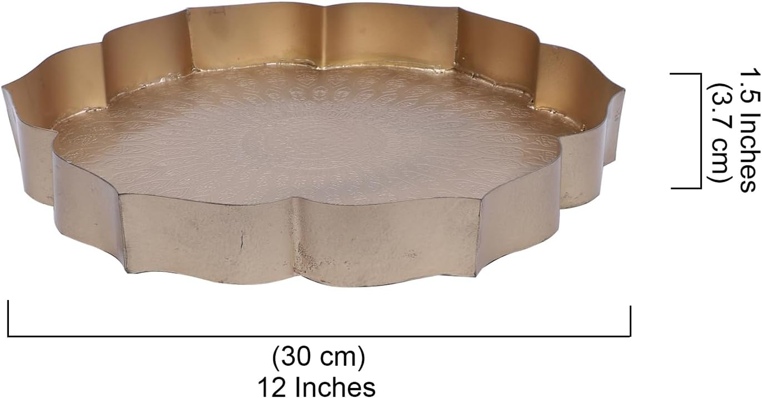 Two Moustaches 12 Inches Ethnic Carved Flower Design Urli Bowl for Home Decor, Urli Bowl for Flowers Decoration, Home Decoration, Bowl for Floating Flowers, Housewarming Gifts, Golden, Pack of 1 image number 2