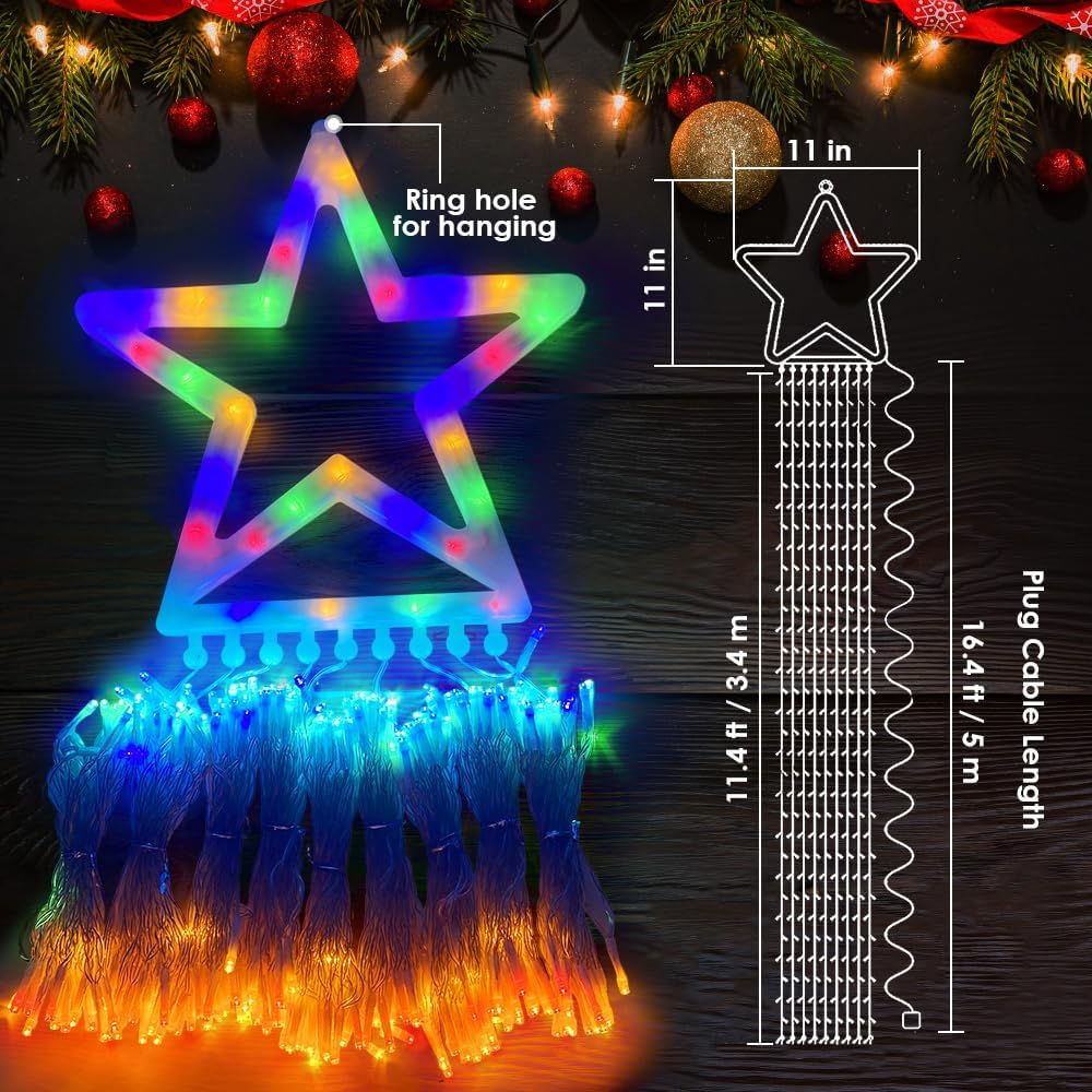 WOTOW Christmas String IP65 Waterfall Lights with 317 LED Star Hanging Twinkle Fairy Curtain Lights for Party Wedding Patio Indoor Outdoor Decorative Water Flow Lights Multi-Color image number 5