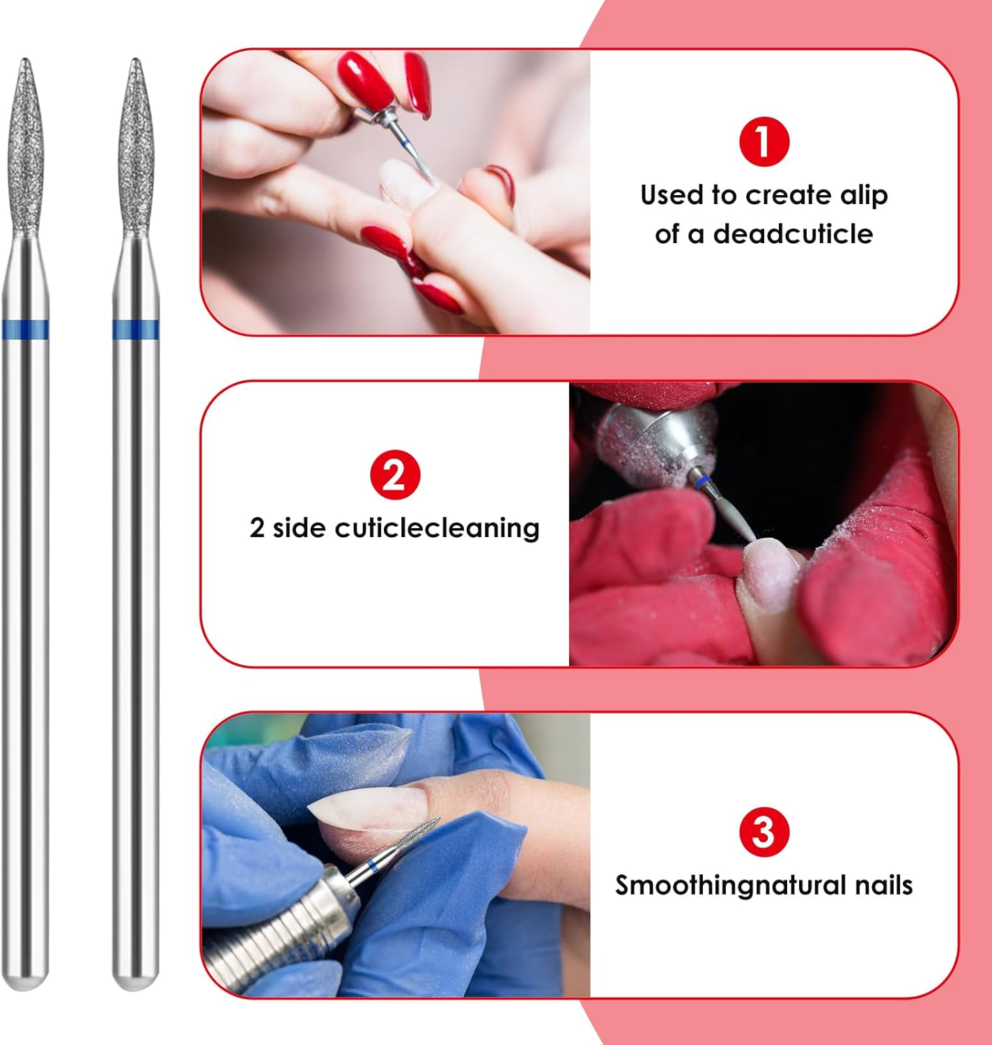 YUXIANLB 6Pcs Cuticle Drill Bit, Flame Shape Diamond Nail Drill Bits Set with Case, Professional Manicure Tools 3/32" Flame Cuticle Clean Nail Carbide Bits for Home Salon image number 3