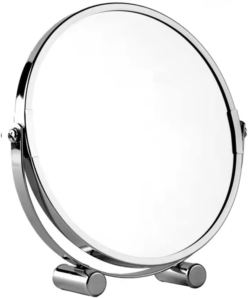 Double Sided Vanity Mirror Makeup Mirror Tabletop Mirror ，1X and 3X Magnifying Mirror Metal Frame round Free Standing Makeup Mirror for Bedroom Bathroom (White)