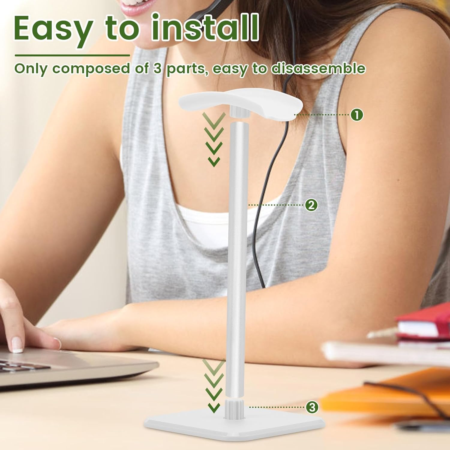 Hnvdkln Headphone Stand Detachable Headset Stand Universal Headphone Holder Space Saving Earphone Stand for Desk for Most Wired and Wireless Headphones (White) image number 2