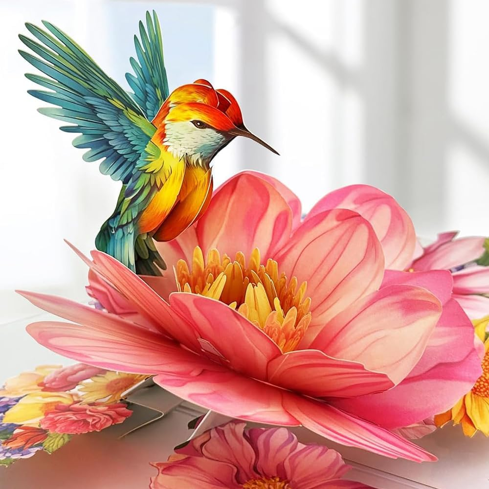 Hummingbird Cards,Pop-Up Birthday Cards for Women，Mothers Day Greeting Cards, for Mum,Wife, Daughter, Sister, Valentines, Anniversary, Christmas, Flower Bouquet, Wedding Gift (Hummingbird) image number 1