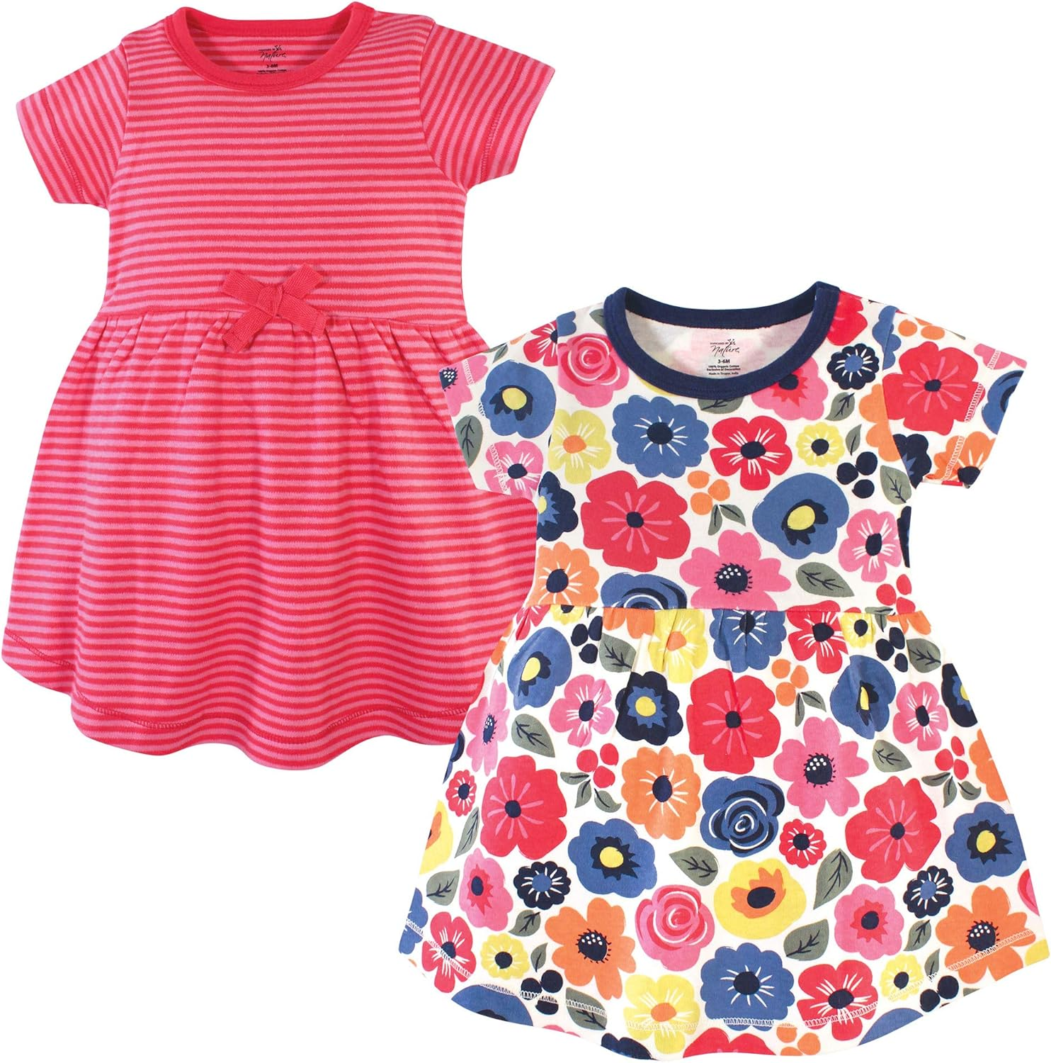 Touched by Nature Girls, Toddler, Baby and Womens Organic Cotton Short-Sleeve and Long-Sleeve Dresses, Pink Flamingo, 6-9 Months