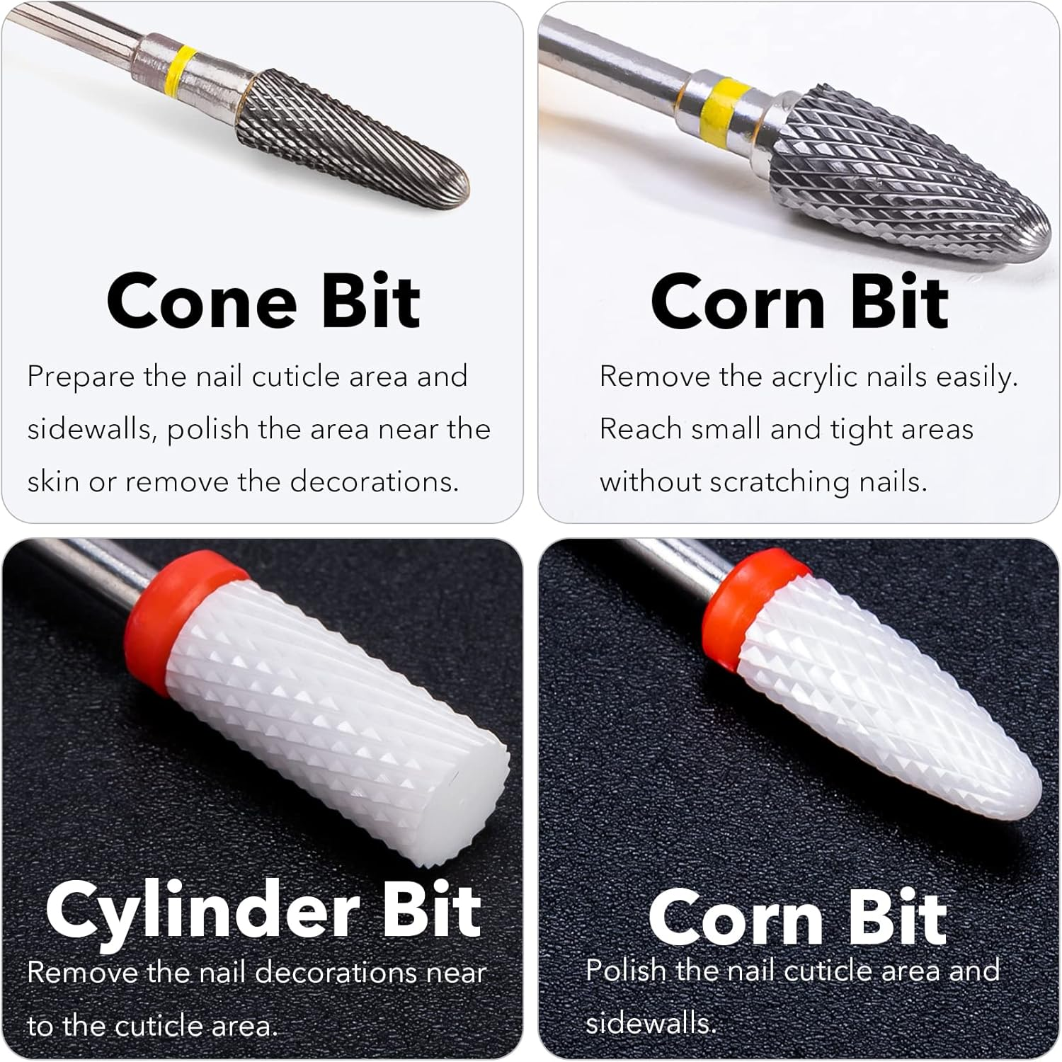 Homeet Pack of 11 Ceramic Nail Cutter Bits Tungsten Alloy Professional Nail Cutter Bits Diamond Attachments Removal Gel Acrylic Cuticle Nail Drill for Manicure Pedicure