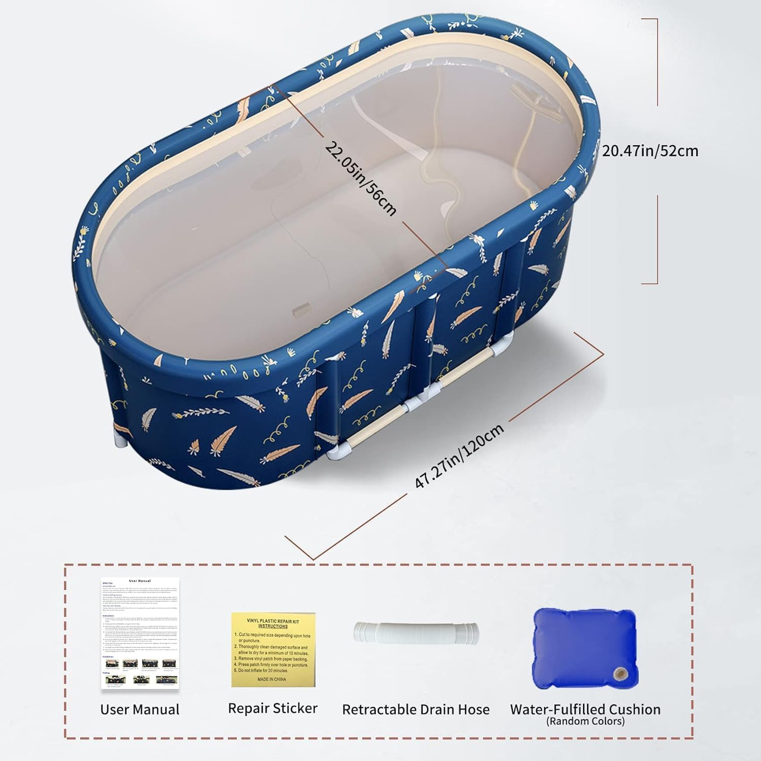 MINYII Ice Bath Tub for Athletes Portable Bathtub for Adults Inflatable Bathtub Free-Standing Blow up Bathtub with Wireless Electric Air Pump for Bathing,Hot Water Bath,Ice Bath, Spa (Feather) image number 3