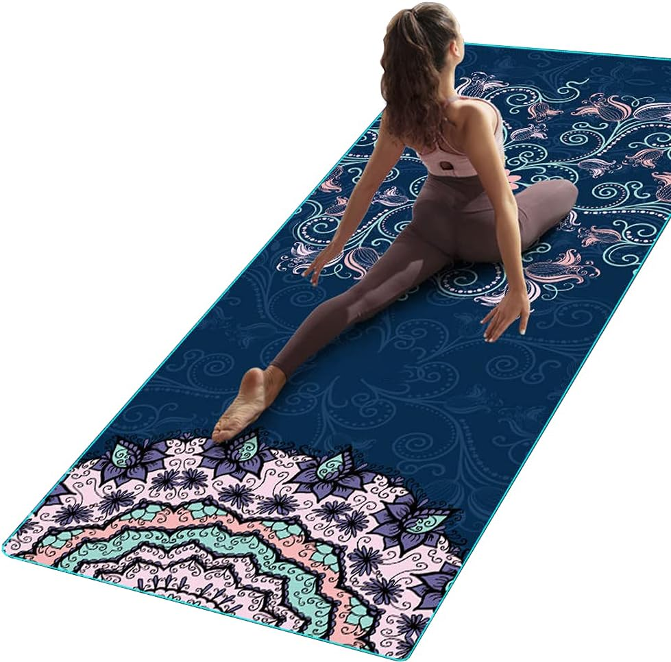 EXERCISE Large Yoga Towel74 L X 27.5" W Rubber Grip Dots Bottom Non Slip Yoga Mat Towel for Hot Yoga Pilates and Workout image number 3