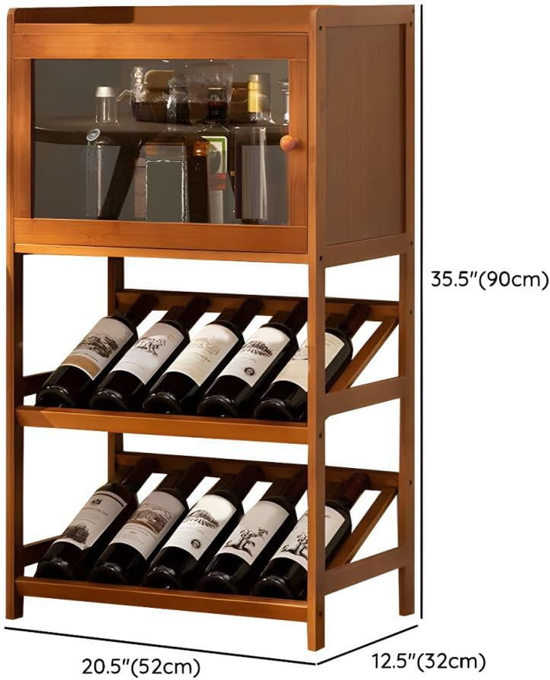 MOMOGEE Bamboo Wine Rack Cabinet 10 Bottles Freestanding Wine Glass Champagne Holder with Door Liquor Storage Display Stand for Living Room Bar Kitchen image number 1