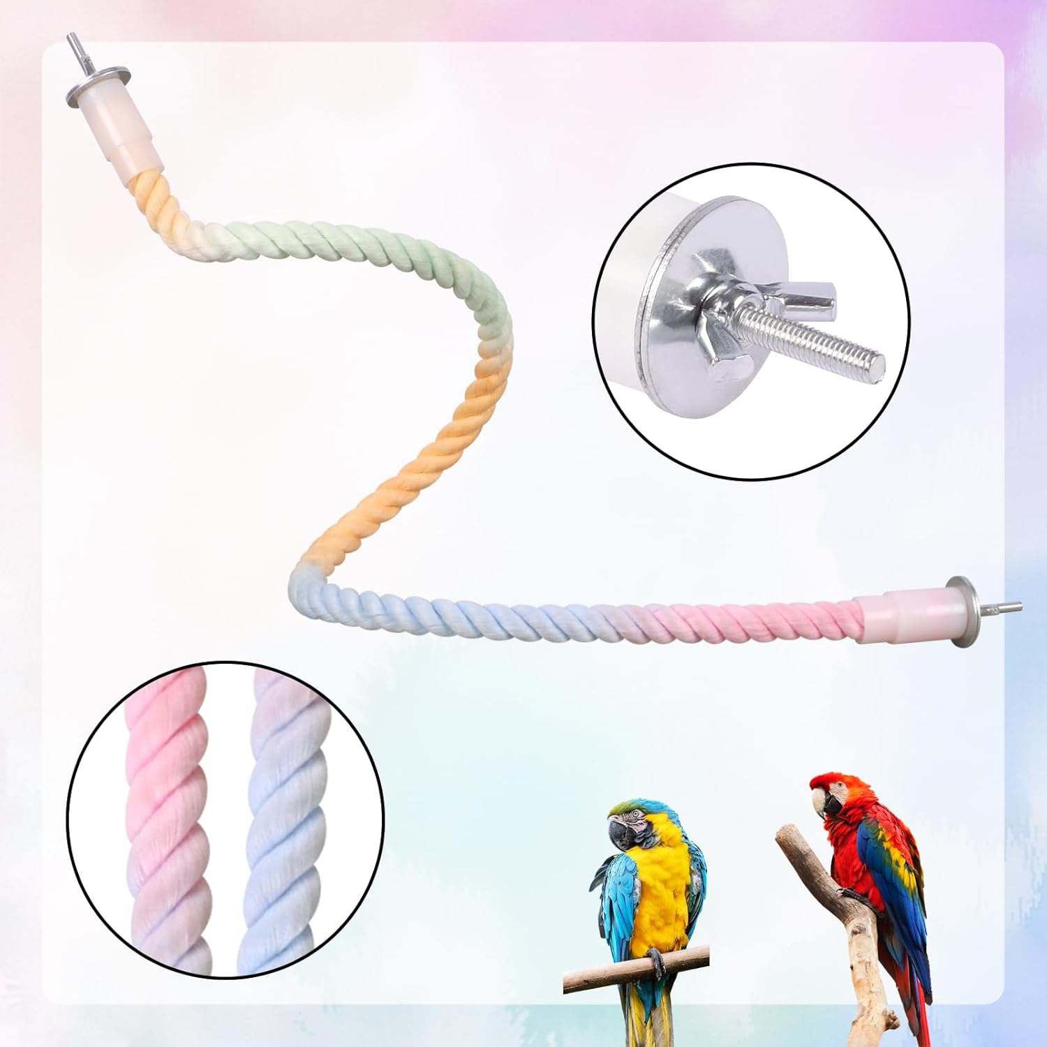 3Pcs Gradient Bendable Bird Perch Stand Set Climbing Rope Swing Playing Toys for Bird Cages Colorful Stand Rope for Parrots Cockatiels Budgies (Pink, One Size) - Pink image number 6