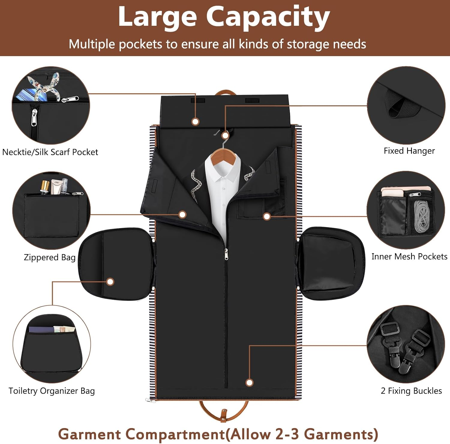 Garment Duffle Bag for Travel - Convertible Carry on Garment Duffel Travel Bag for Women Men Large Weekender Bag with Shoes Pouch 2 in 1 Hanging Suit Travel Duffel Bag 3Pcs Set, A02-Black image number 1