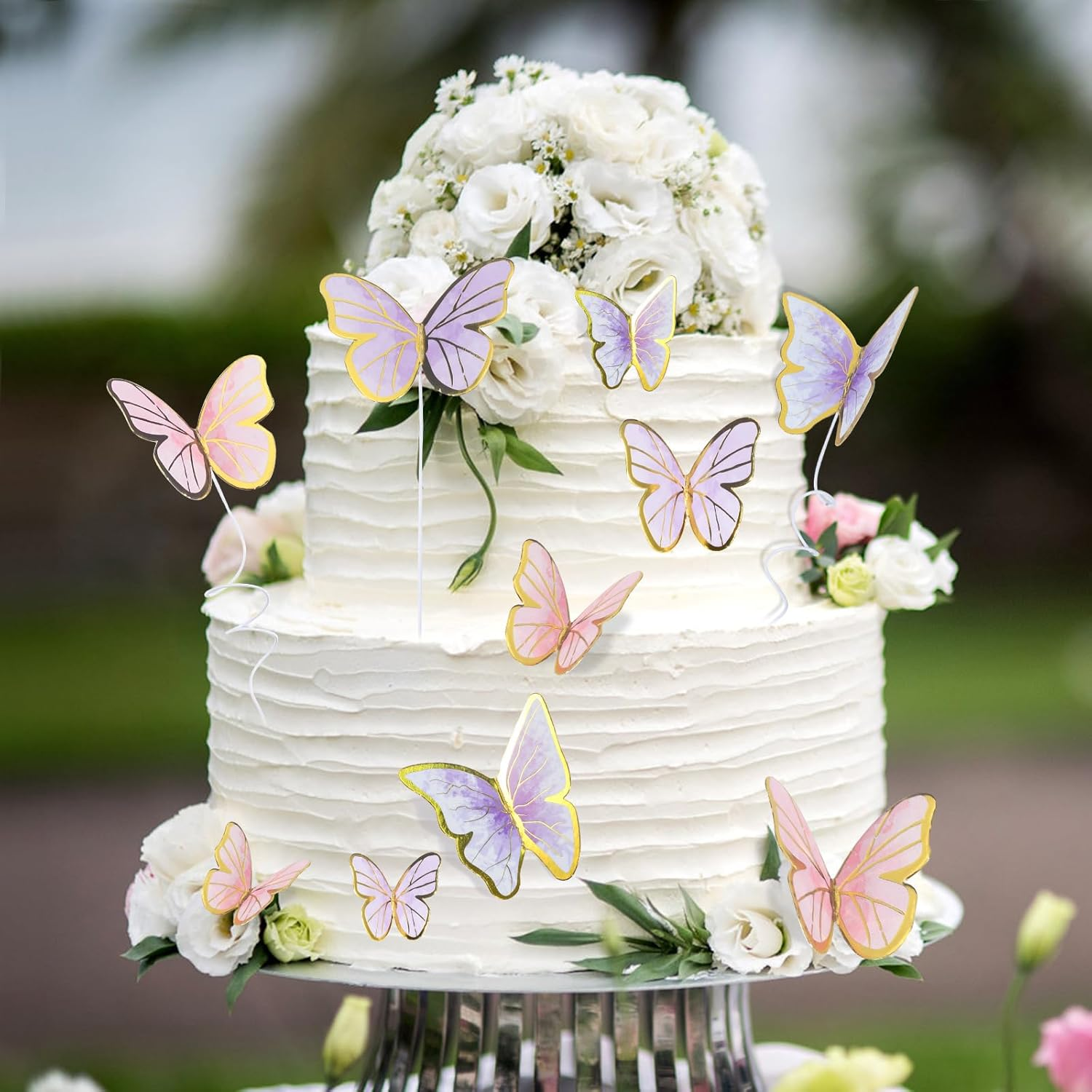 160Pcs Purple & Pink Butterfly Cake Toppers, Gold Edge Mixed Size Lively 3D Butterfly Cake Decorations for Birthday Wedding Cake Cupcake Decor Wall Party Supplies image number 1