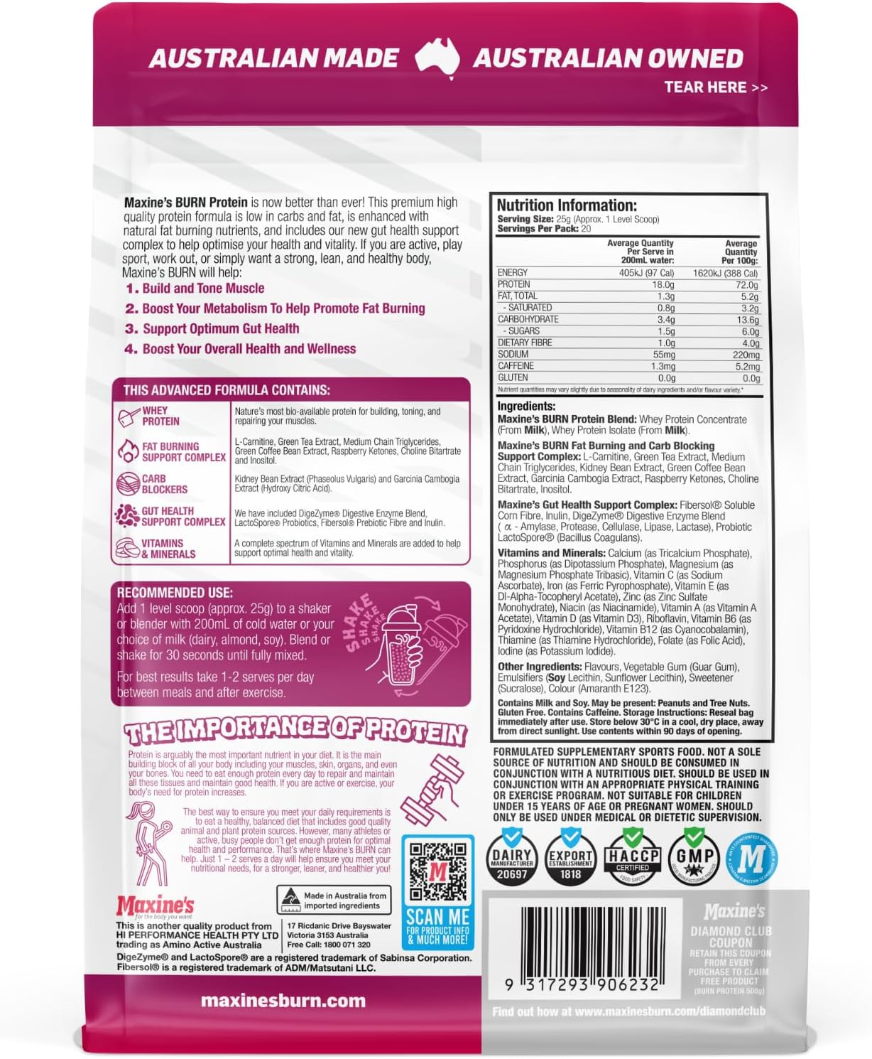 Maxine'S Burn Berry Cheesecake Gluten Free Protein Powder 500 G