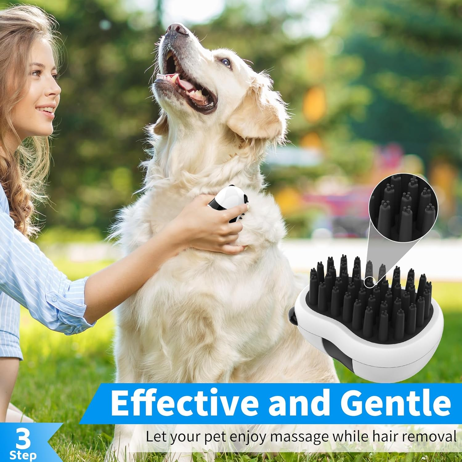 Comotech 3-In-1 Dog Grooming Brush | Adjustable Handle Shampoo Brush & Scrubber for Short & Long Haired Dogs & Cats (Blue Blue White) - Gray Gray White image number 2