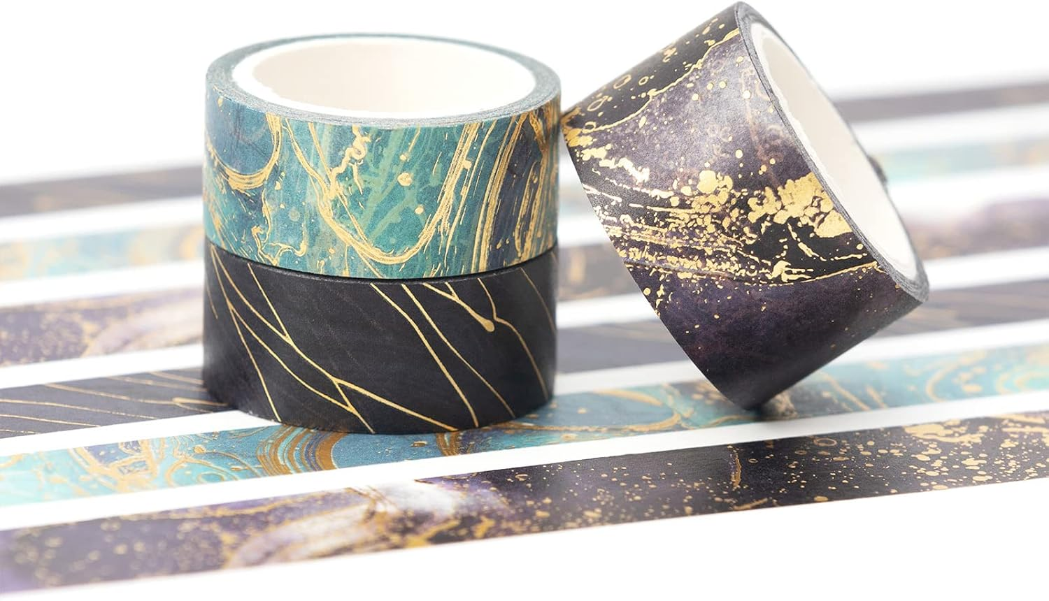 YUBBAEX Gold Veins Washi Tape Gorgeous Foil Masking Tape Set Decorative for Arts, DIY Crafts, Journal Supplies, Planners, Scrapbook, Card/Gift Wrapping (Gilding Flows) image number 1