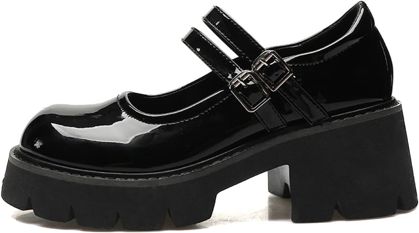 Galindopia Women Fashion Platform Loafers Lug Sole Slip on Square Toe Mary Jane