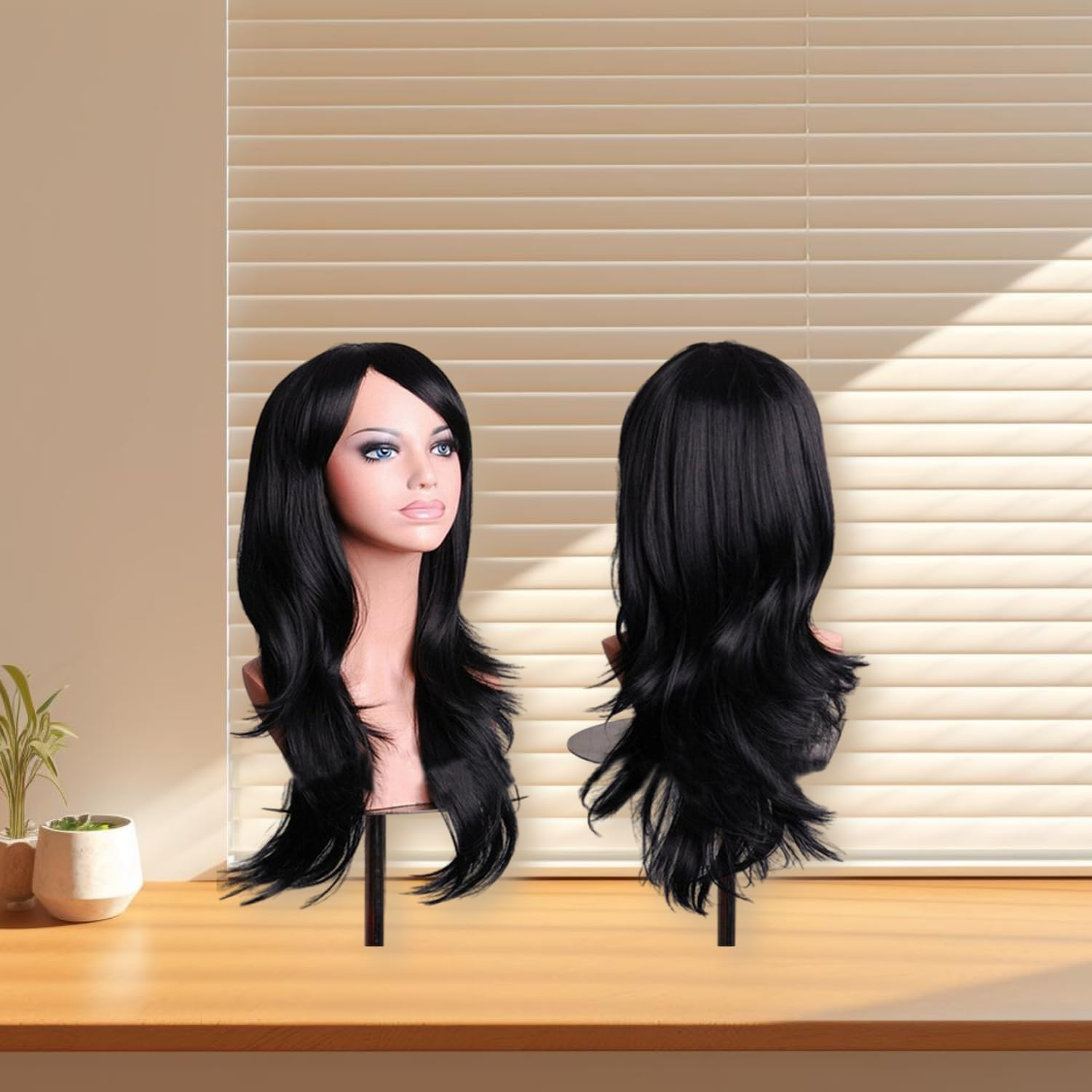 Long Curly Wig Party Wigs for Women Synthetic Heat Resistant Fiber Cosplay Wigs (Black 27In)