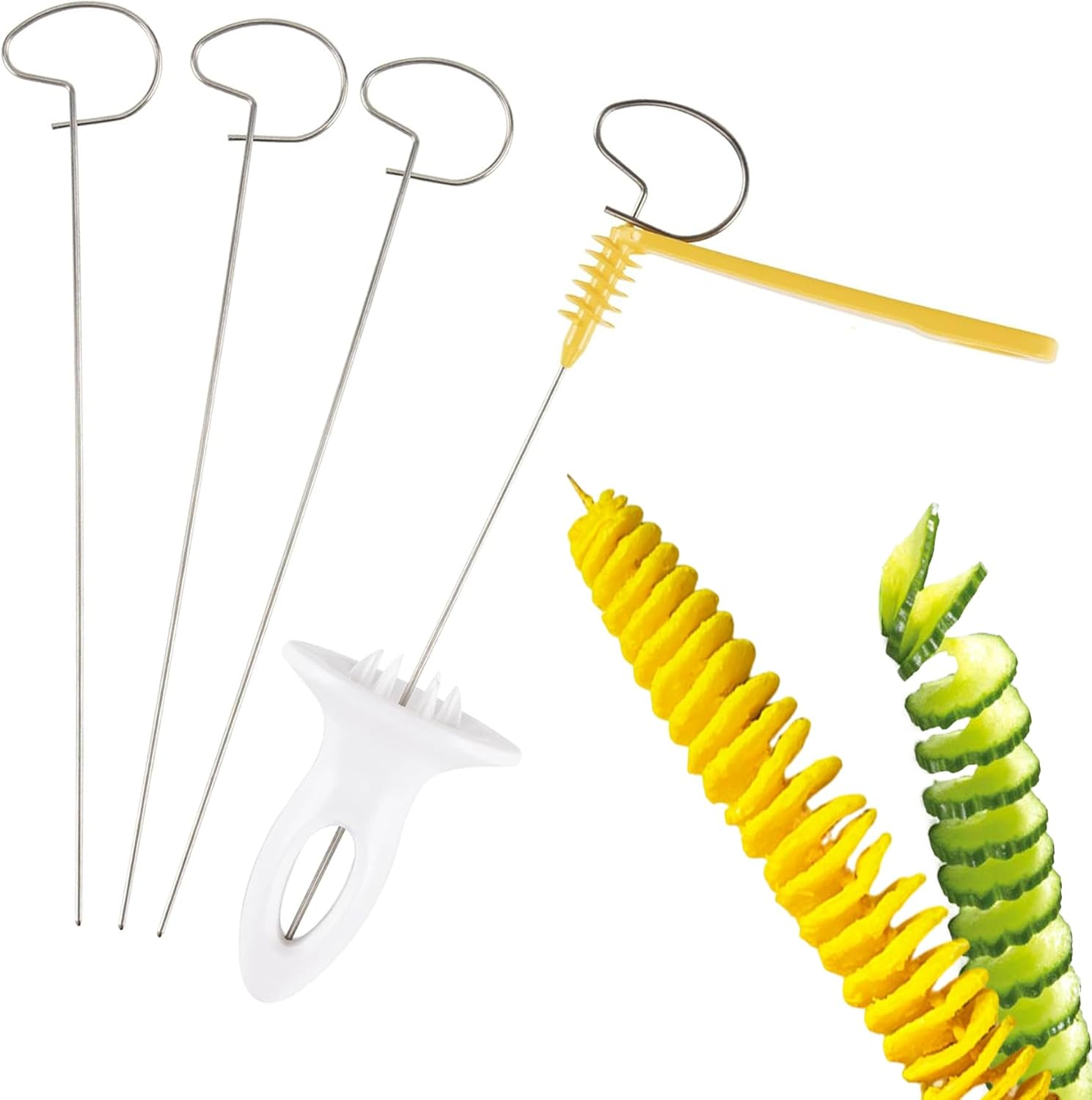 EKIND Tornado Spiral Potato Cutter Manual Slicer, Multi-Function Hand-Cranked Vegetable Spiralizer with 4 Stainless Steel Sticks, Smooth Handle, Anti-Slip Base, for Green Melon, Radish, Spiral Tower image number 3