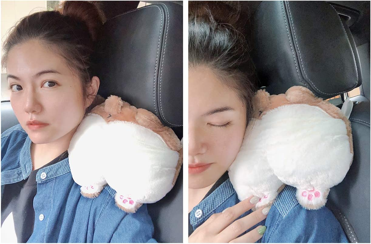 DS. DISTINCTIVE STYLE Car Neck Pillow Cute Corgi Butt Headrest Cotton Pillow Soft Headrest Pillow image number 3