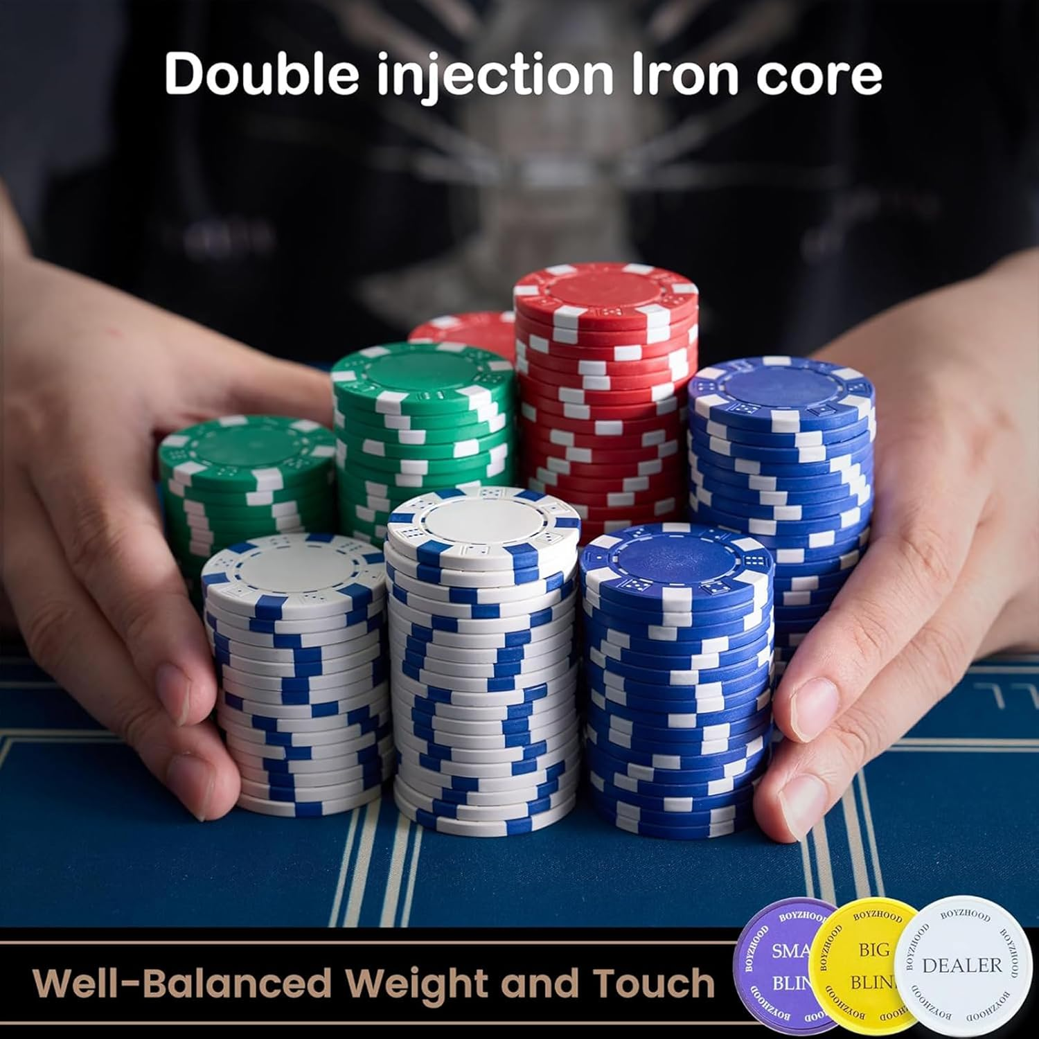 300PCS Casino Poker Chips Set, Gram 5 Colors Casino Chips Poker Set with Aluminum Travel Case, for Texas Home Game Nights,Holdem Poker Nights,Blackjack or Roulette Games image number 6