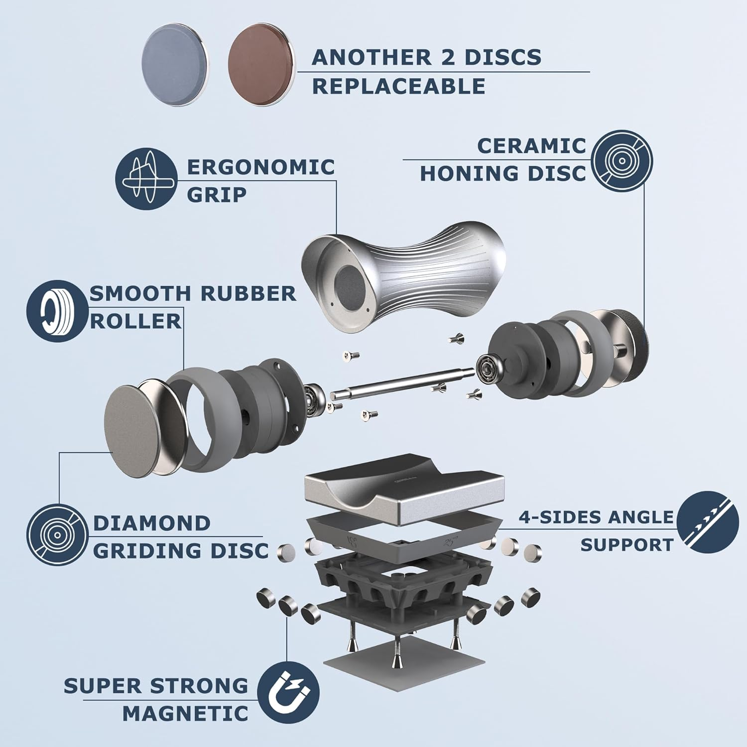 Rolling Knife Sharpener - Premium Sharpening Kit for All Knife Set - 360 & 600 Diamond - 1000 & 3000 Whetstone Ceramic Discs for All Hardness Levels - Gripable Aluminum Body, 4 Angles image number 6