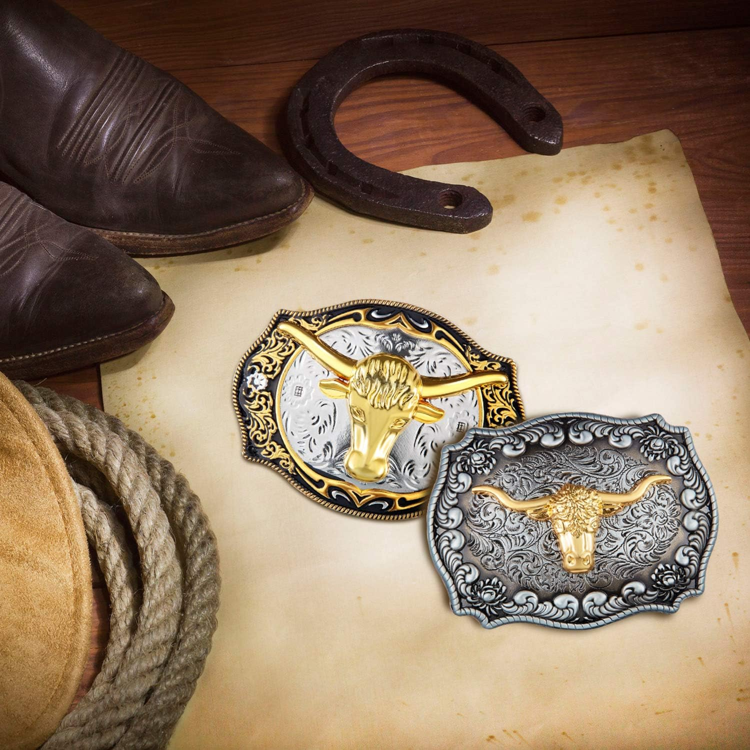 WILLBOND 2 Pieces Longhorn Bull Eagle Letter J Belt Buckle Cowboy Belt Buckle Western Rodeo Bull Buckle for Men image number 5