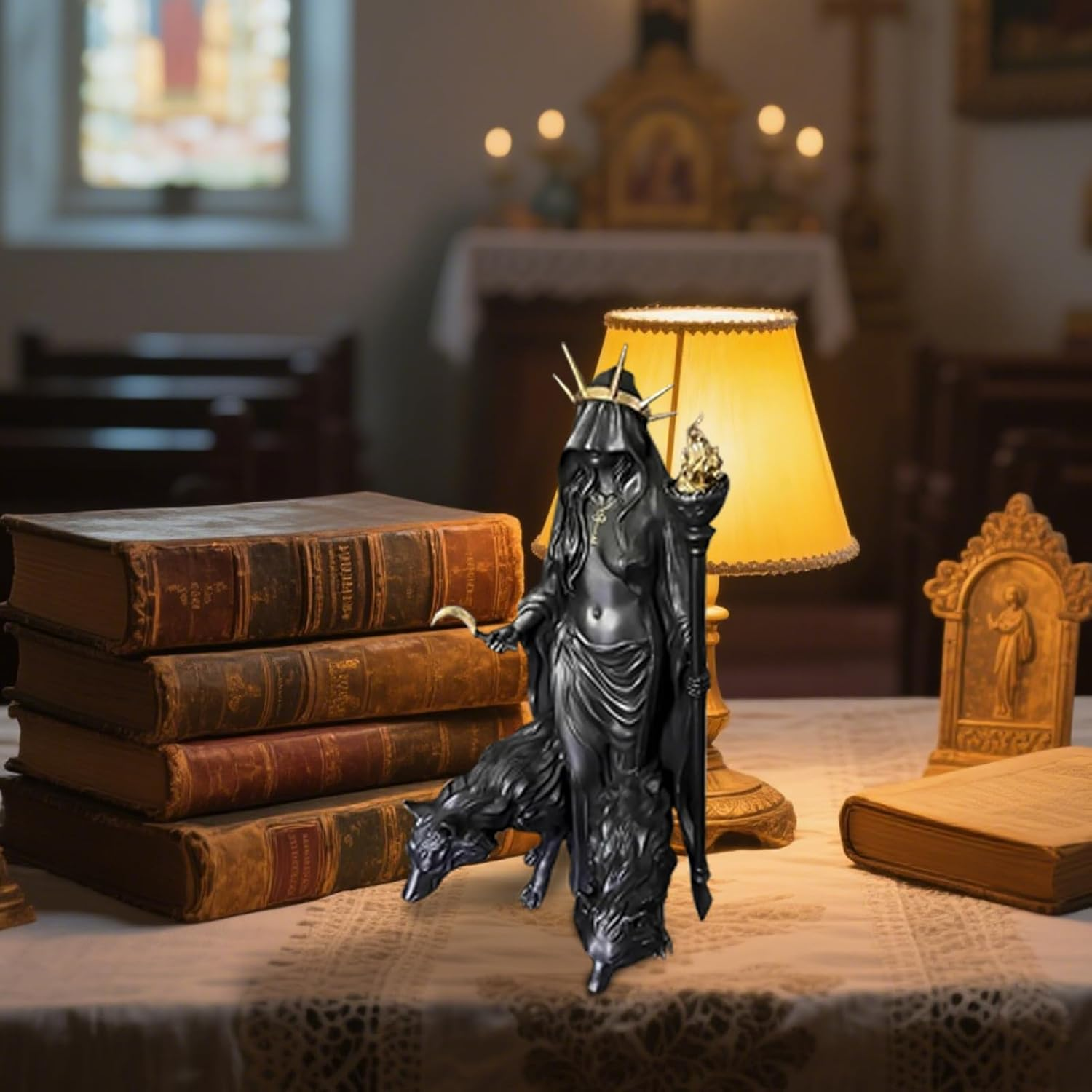Hekate Niktipolos, the Witch of the Night, Underworld Hekate Phōsphōrōs Light-Bringer or Morning Star Statue, Hecate Greekgoddess with Her Hounds of Magic1 Resin Sculpture - B image number 2
