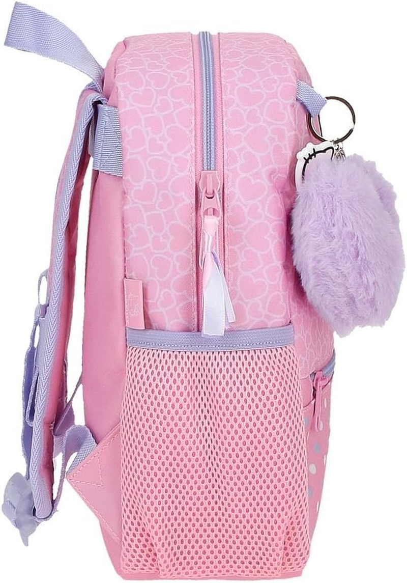 Hello Kitty Hearts & Dots, Schulrucksack, Rosa Kinderrucksack, Aus Polyester, Hauptfach Mit Innentasche, Breite, Ergonomische Und Gepolsterte Tr&auml;ger.
