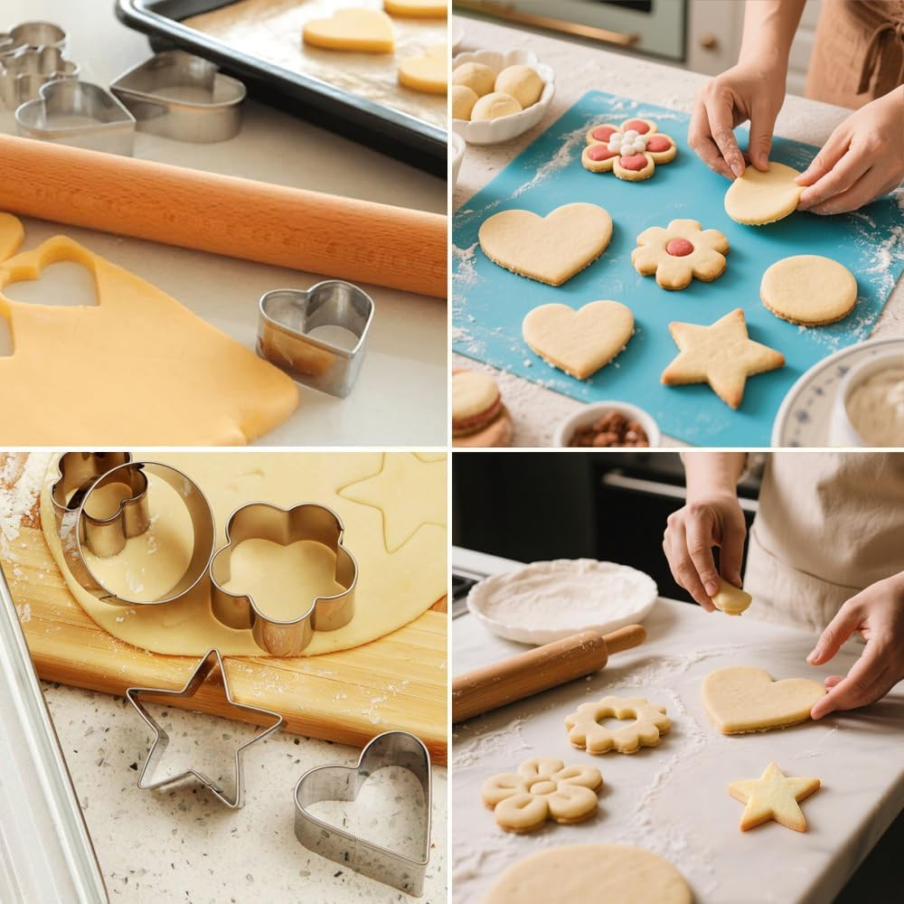 Stainless Steel Cookie Cutters Set 12Pcs - Heart, Flower, Round, Five Star Shapes - Small to Mini Size, Metal Biscuit Cutter Molds for Baking or Holiday Party Decorations image number 2