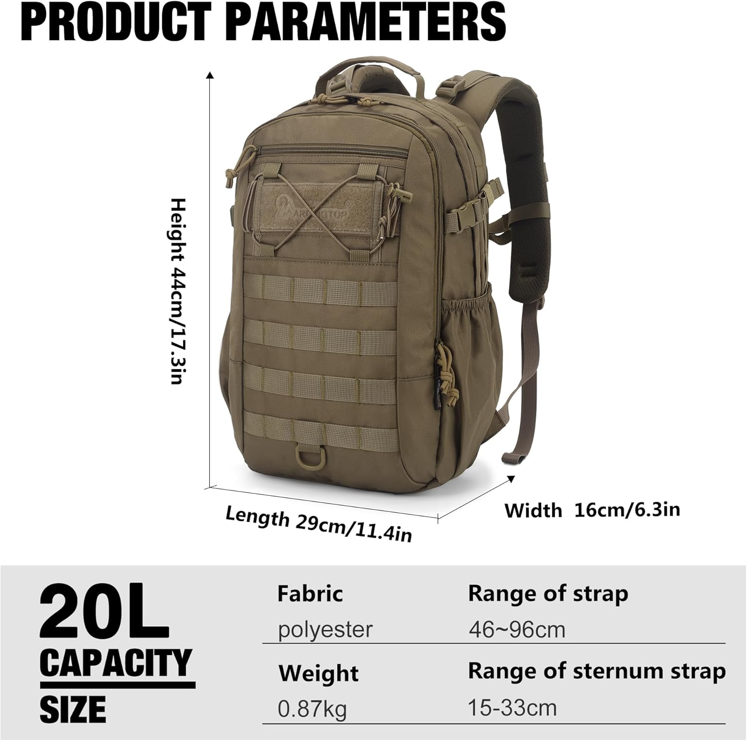 Mardingtop 20L Military Backpack Men'S Hiking Backpack Trekking Backpack Tactical Backpack with Molle System for Outdoor Tactical Camping Hiking Travel image number 2