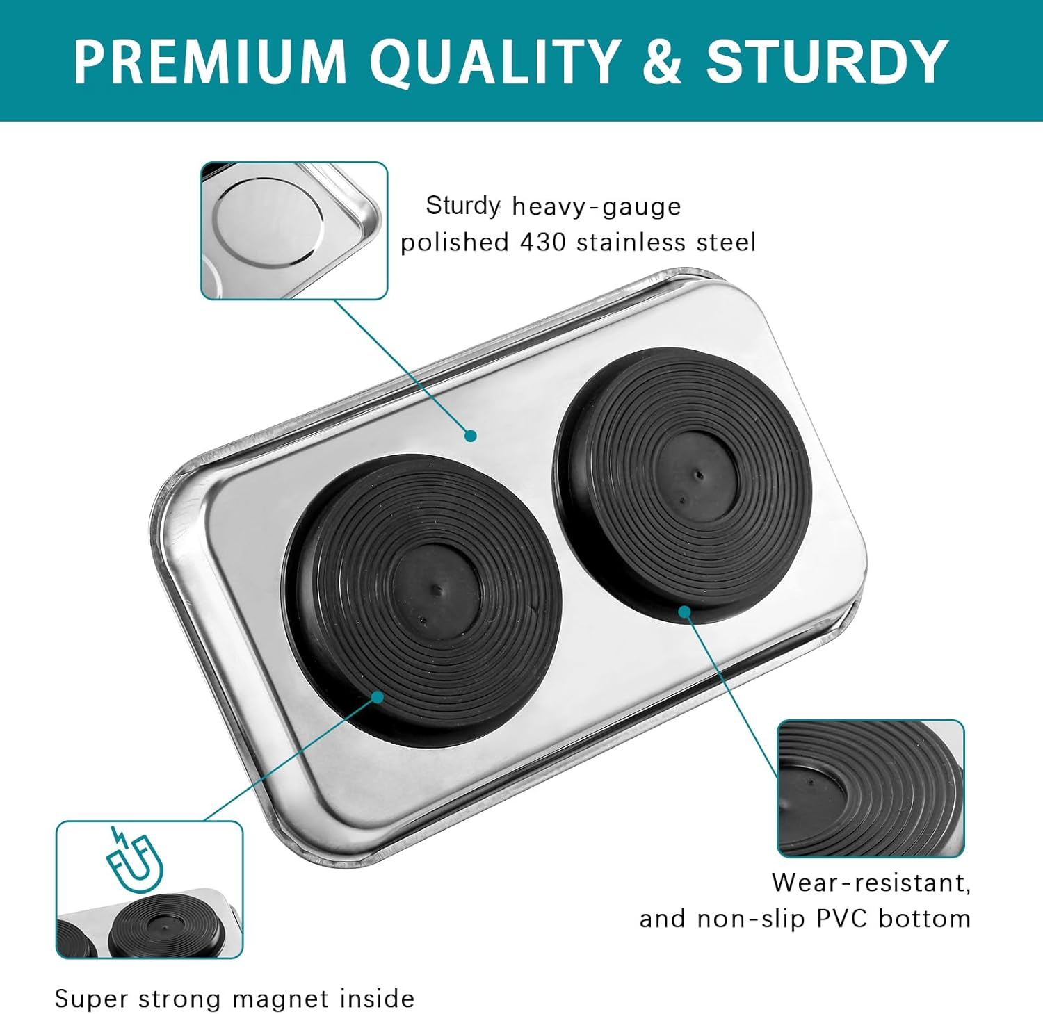 3 Pieces Magnetic Trays Set Stainless Steel Magnet Tool Tray Parts Holder for Screws, Sockets, Bolts, Pins, Mechanic'S and Automotive image number 1