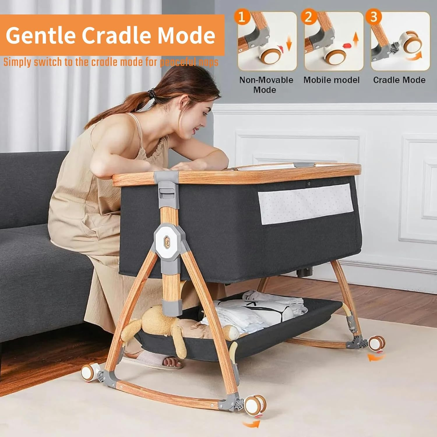 Gdaytao Baby Bassinet Bedside Sleeper - 4 in 1 Baby Cot, Highly Visible Co-Sleeper Bassinet, 6 Levels Adjustable Height Baby Bed with Mosquito Net, Foldable Baby Crib with Mattress & Storage Basket image number 1