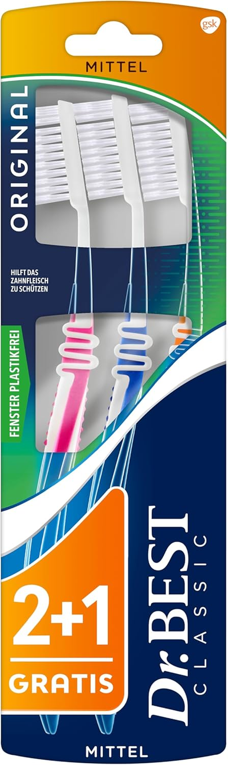 Dr.Best Original Toothbrush Medium Value Pack (2 Pieces + 1 Free) Helps Protect Gums image number 2