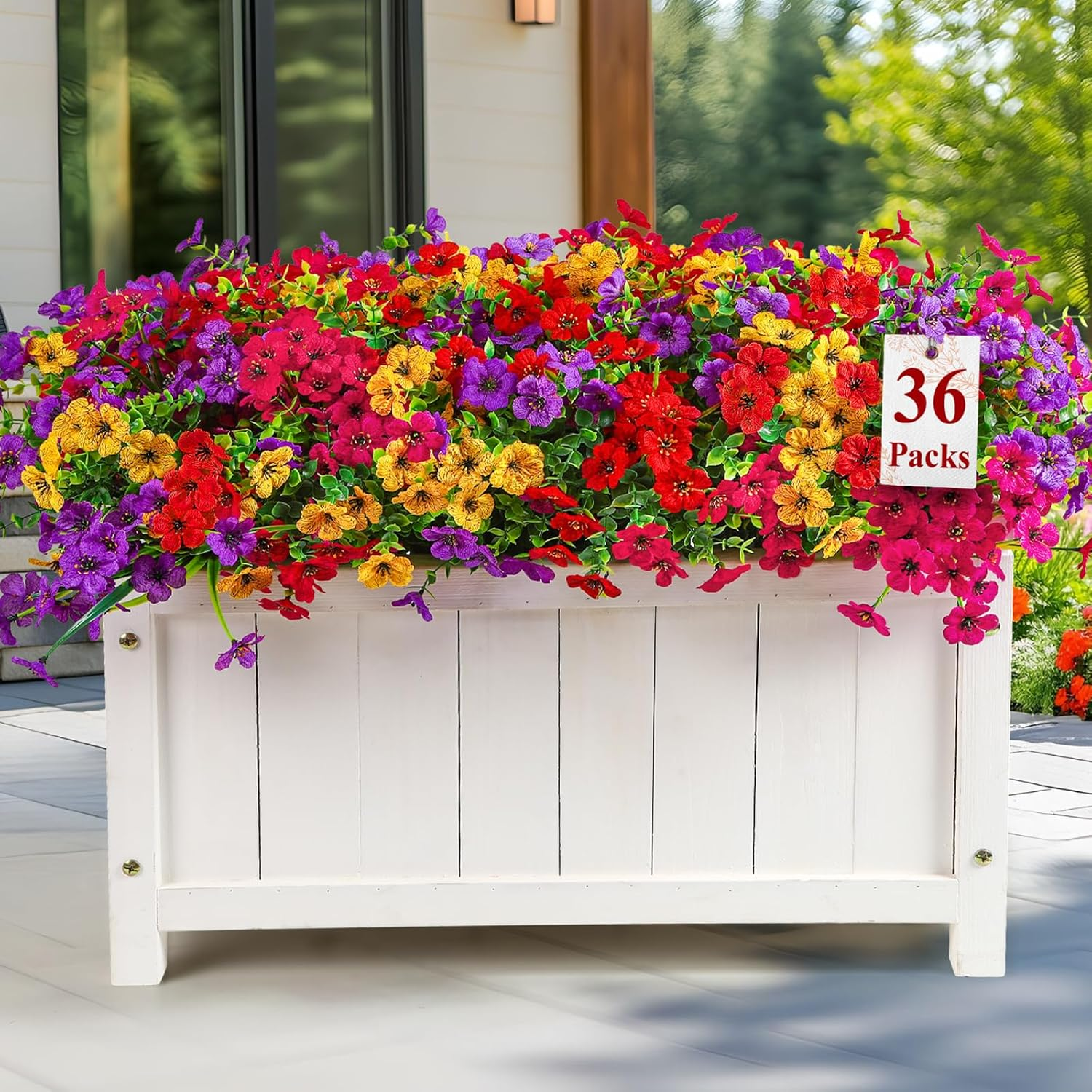 Alupssuc 24 Bundles Artificial Flowers for Outdoors Decoration, UV Resistant Silk Violet Faux Colorful Violet Eucalyptus Spring Fake Plants for outside Indoor Yard Home Patio Porch Decor, Mix 4 Colors