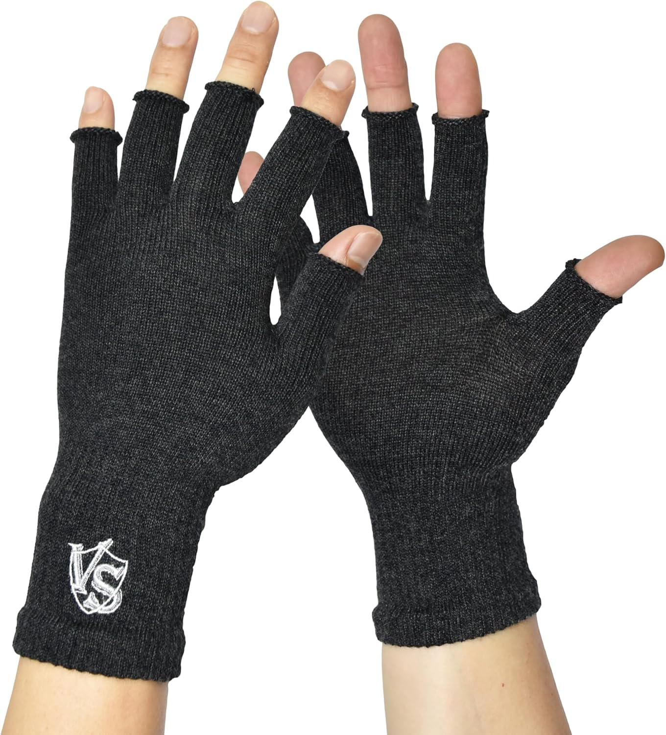 Vital Salveo Germanium & Charocal Fingerless Recovery Gloves,Half Finger Gloves,Arthritis,Stretchy Hands Office, Typing Texting,Circulation,For Men and Women (Pair)