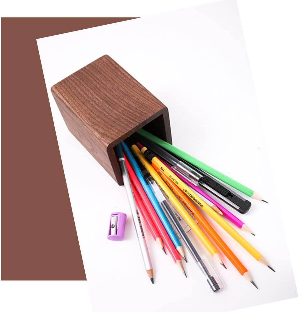 Kaizuca Wooden Pen Holder, Square Pen Holder, Desk Organiser, Black Walnut Wood, Handmade, for Stationery, Make up Brushes, Desks, Offices (Brown) image number 3