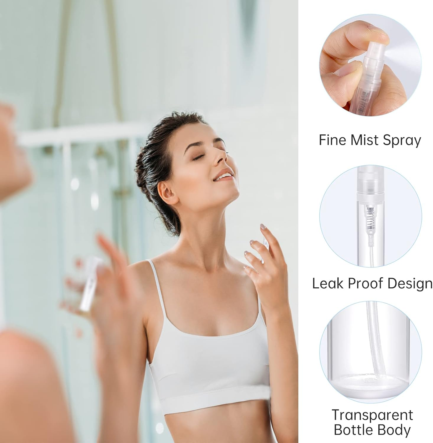 PEAKTOP 30 Sample Spray Bottles 3ML, Refillable Clear Perfume Bottle, Transparent Mini Spray Bottle, Portable Travel Perfume Bottles with Atomizer Pump and Dropper Pipette, for Liquid Makeup Tool image number 5