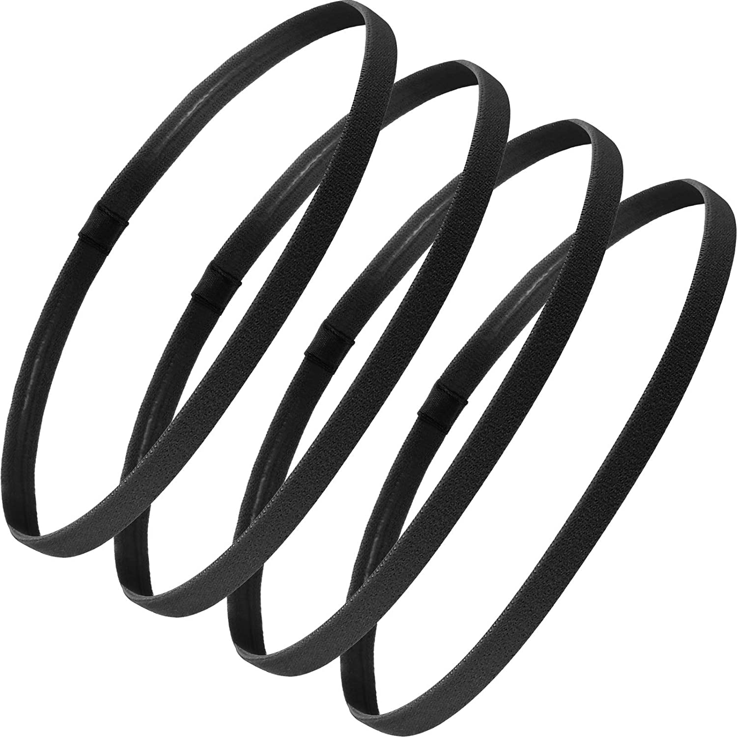 4 Pieces Elastic Sports Headbands Thick Non-Slip Hair Bands for Women and Men (Grey, Black)