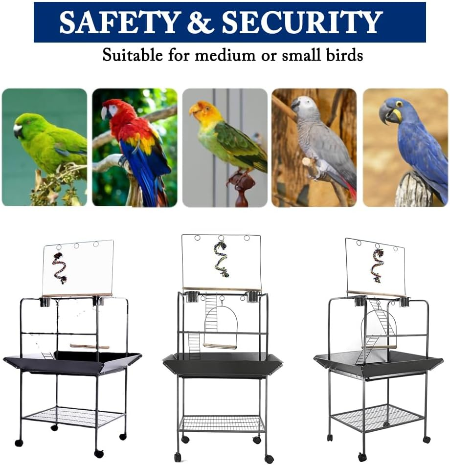 Metal Steel Bird Playground Parrot Playstand Bird Perches Stand, Bird Play Gym Playpen for Parakeet Cockatiel Bird Toys, Bird Cage Accessories