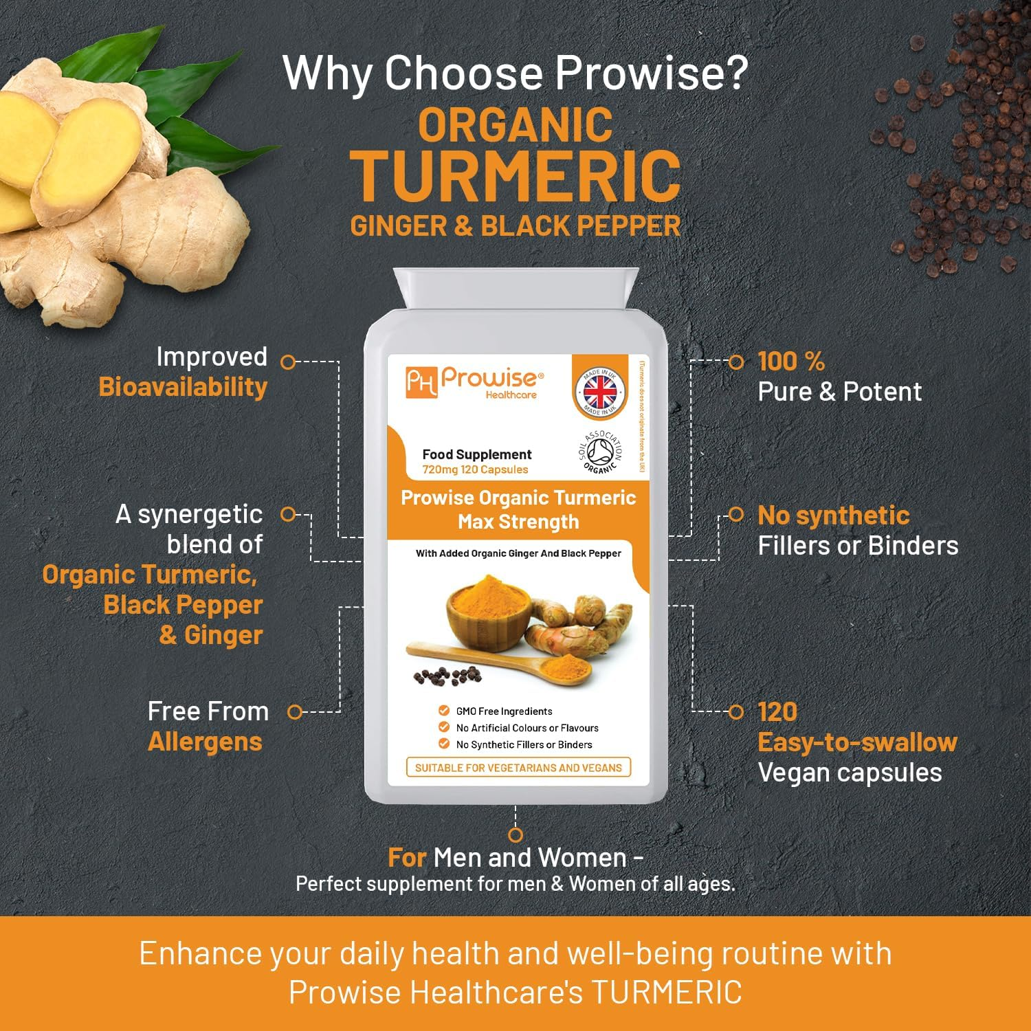 Turmeric Curcumin 720Mg - 120 Capsules | Organic Turmeric and Black Pepper Capsules High Strength | Vegan & Vegetarian Turmeric Supplements by Prowise Healthcare image number 5