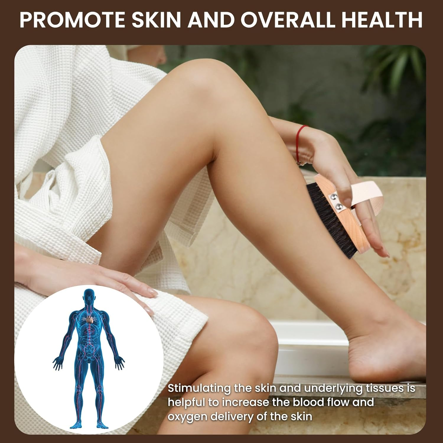 Dry Brushing Body Brush, Reusable Skin Exfoliating Body Scrubber, Organic Spa Exfoliator and Massage Scrub Brush with Natural Boar Bristles image number 4