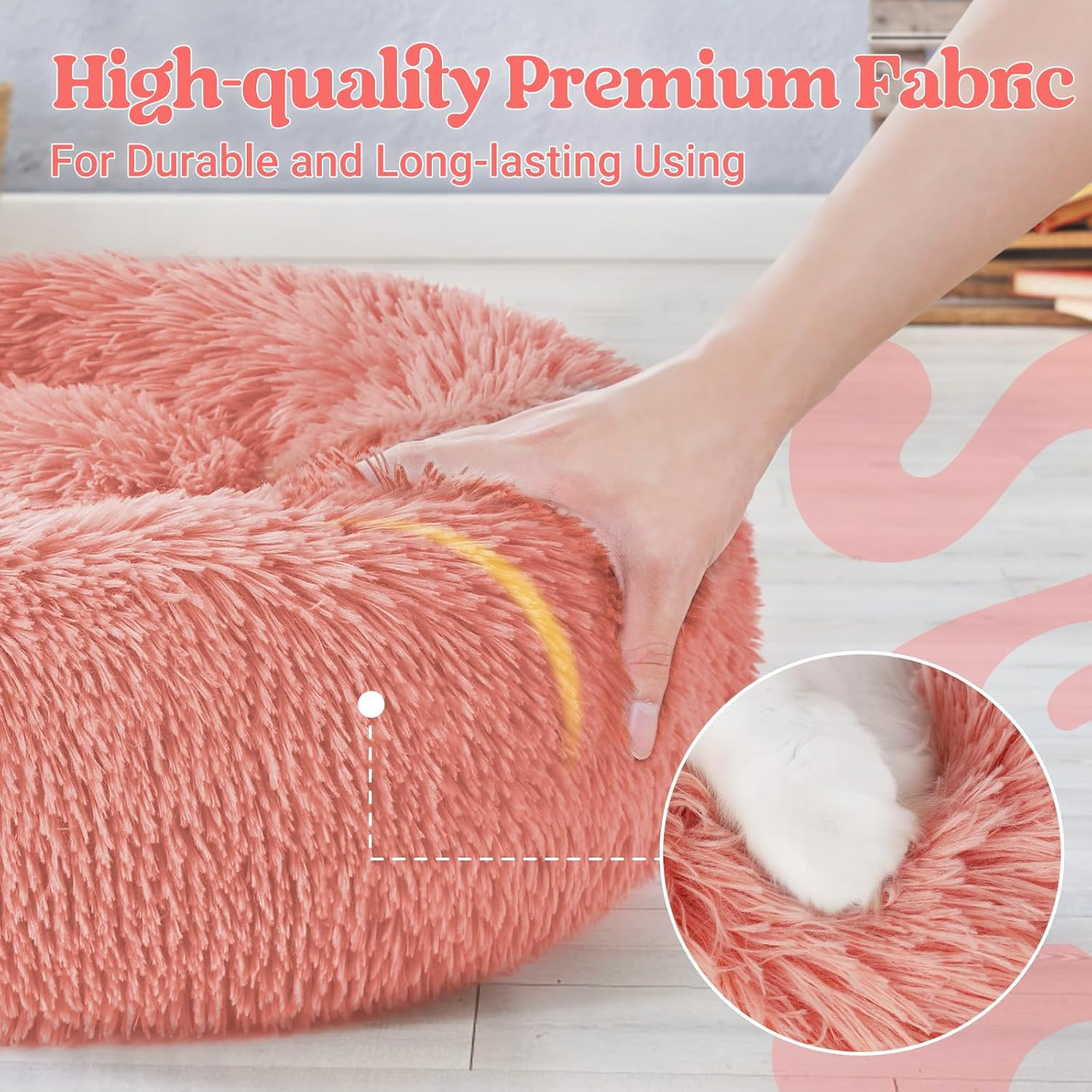 Rabbitgoo Cat Beds for Indoor Cats, 20 Inches Cat Bed Machine Washable, Fluffy round Pet Bed Non-Slip, Calming Soft Plush Donut Cuddler Cushion Self Warming for Small Dogs Kittens, Light Pink, Medium image number 4