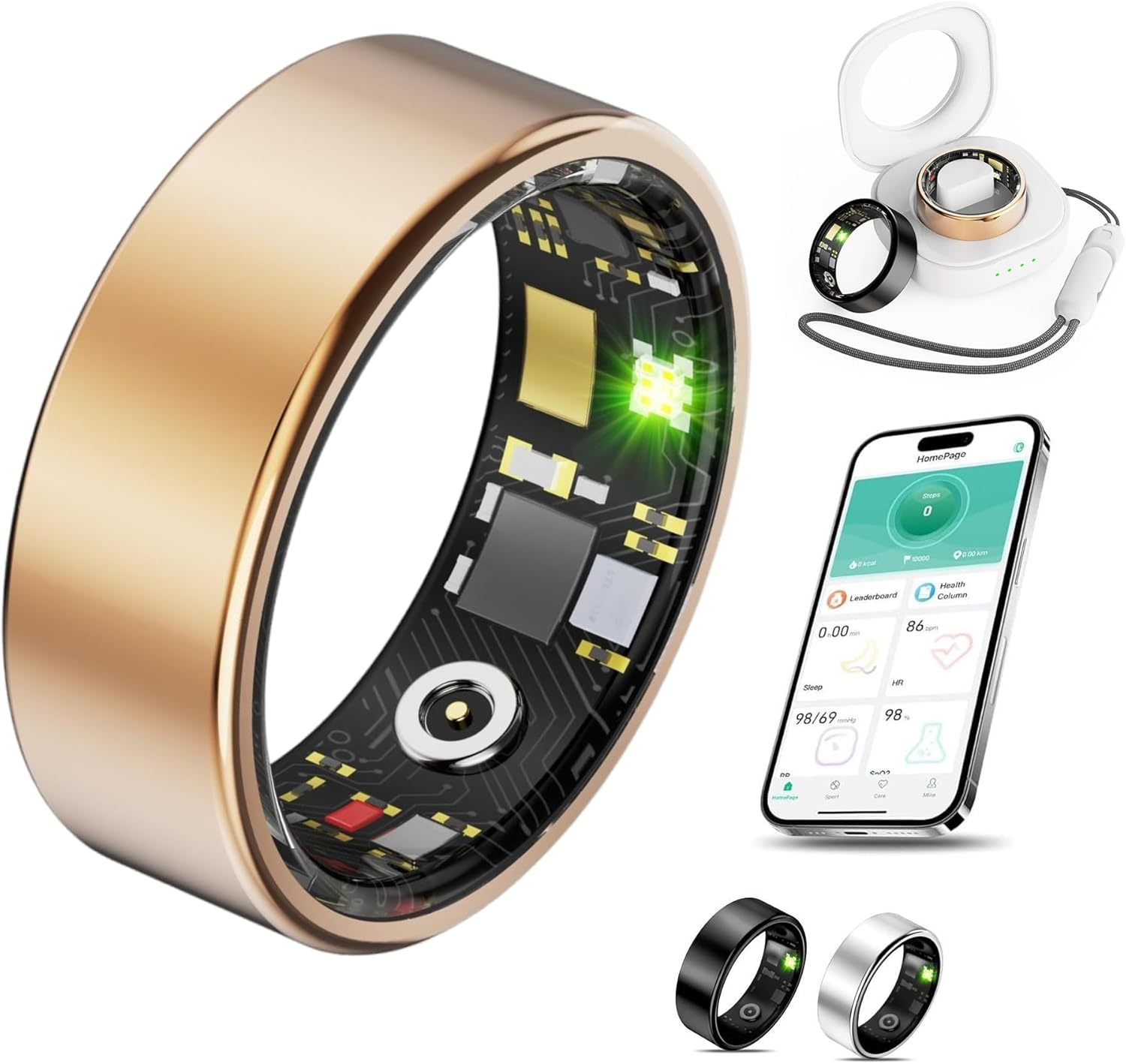 Smart Health Ring for Women Men Fitness Tracker with Step Counting, IP78 Waterproof for Iphone and Android