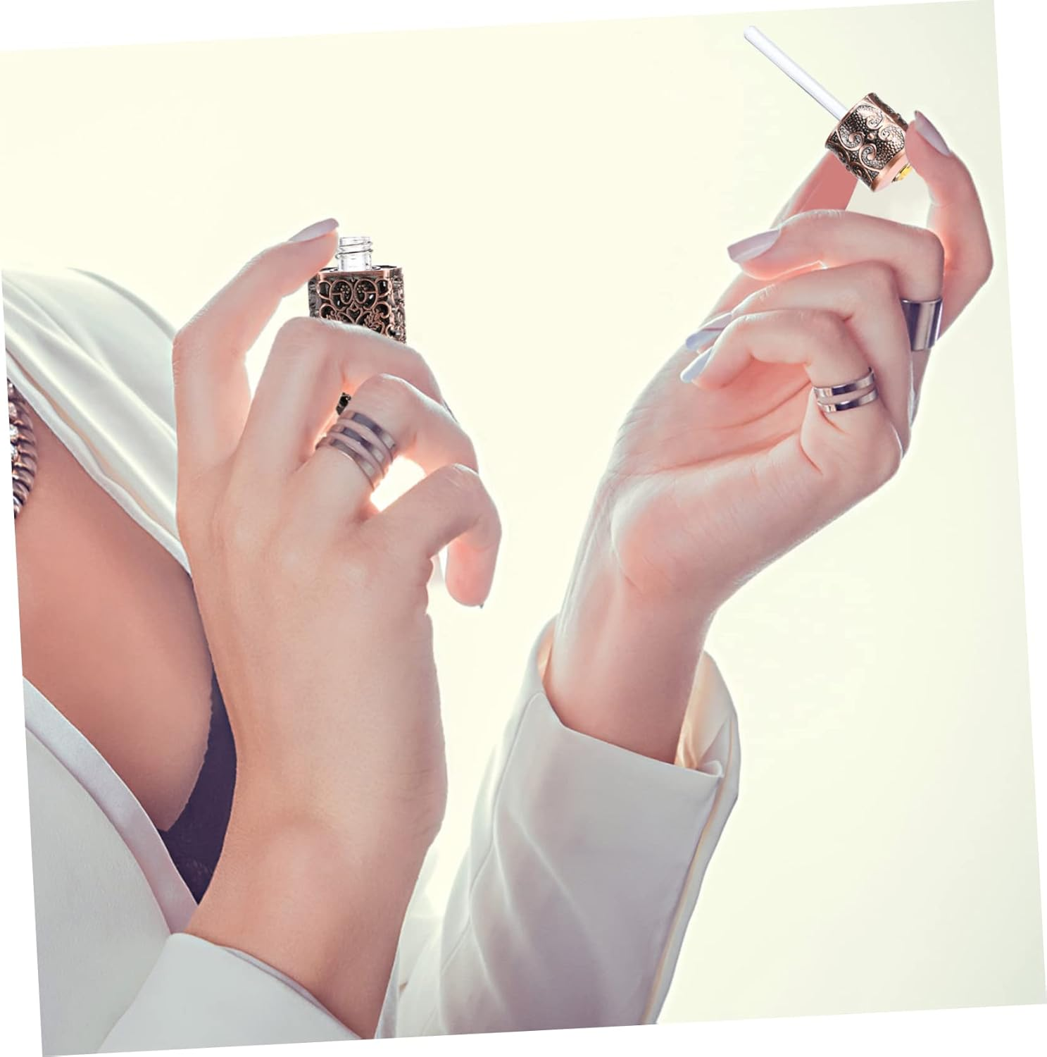 3Ml Hollow Engraved Perfume Bottle Essential Oil Dispenser Travel Spray Bottle Antique Copper Finish Refillable for Personal Use image number 2