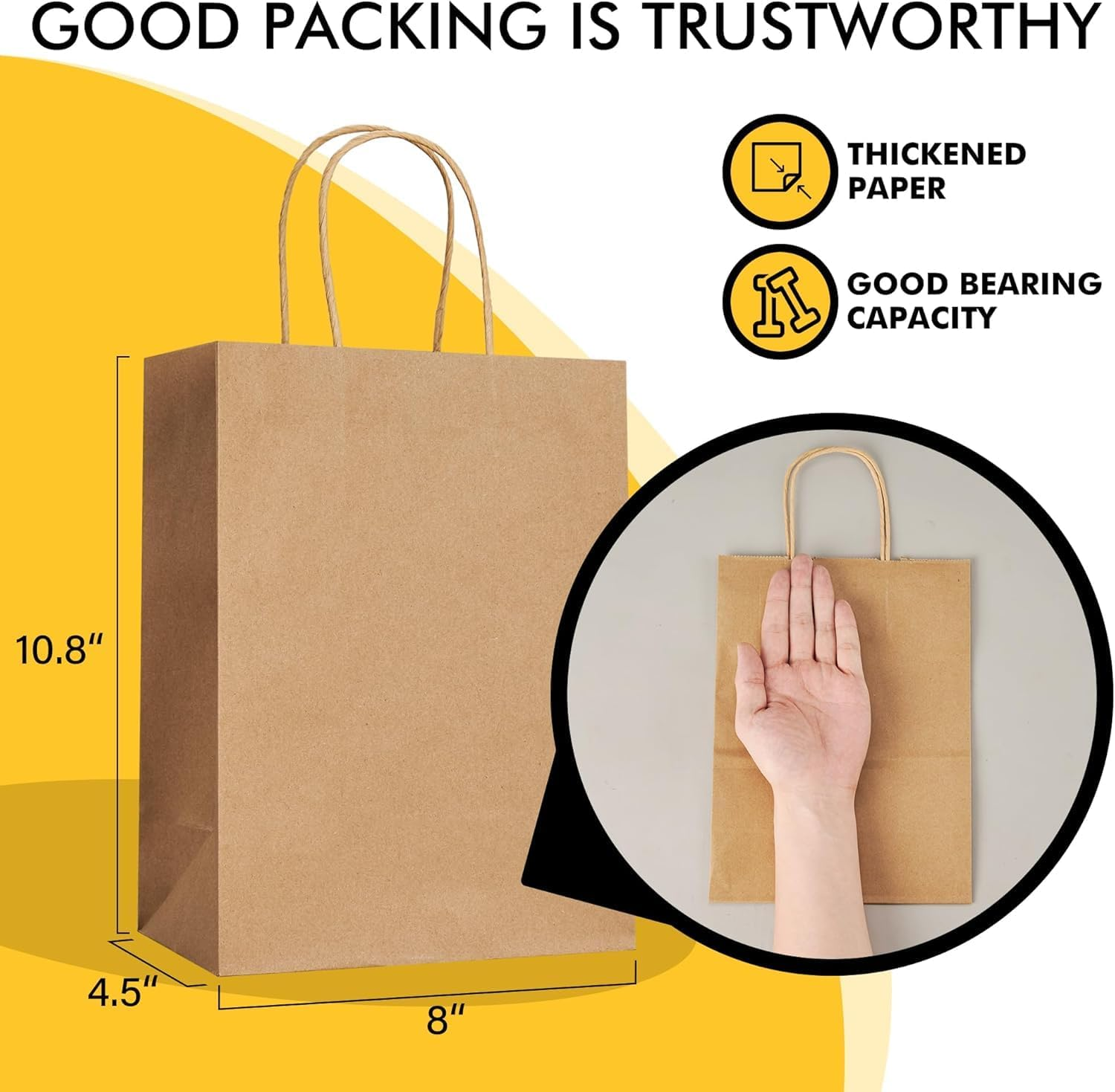 Brown Paper Bags with Handles Bulk 25 Pcs 20.3 X 11.4 X 27.4 Cm Gift Bags Bulk, Brown Kraft Paper Bags for Retail, Party, Shopping, Favor image number 3