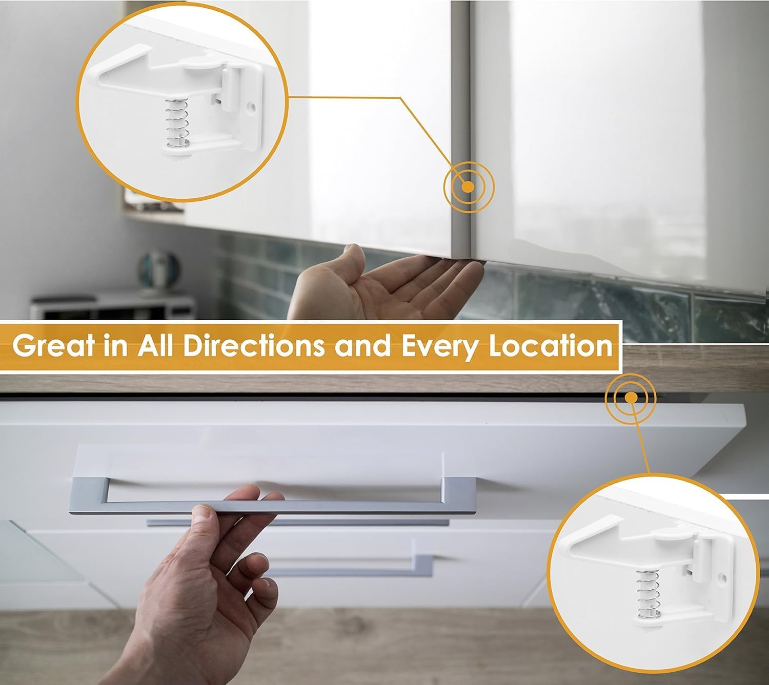 12 Pack Cabinet Locks Child Safety | Baby Safety Cabinet Locks NO Drilling 3M Adhesive Baby Proof Drawer Lock Child Proofing Cabinets Latches for Kids Latch for Drawers & Door Child Safety Locks image number 4